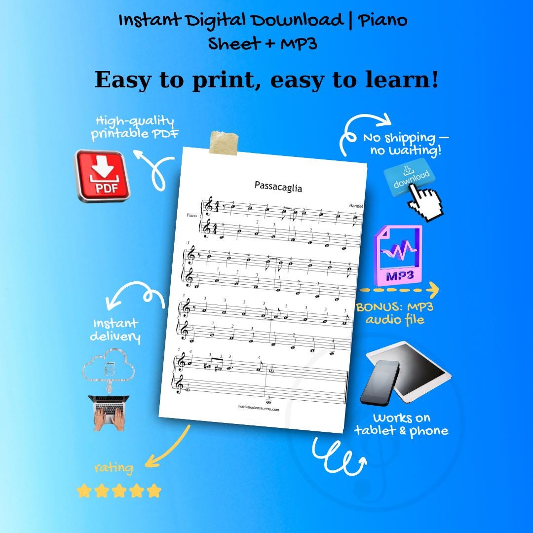Passacaglia - Grade 1 Simplified Easy Piano Sheet | Beginner Handel Halvorsen Music PDF + MP3 + Video + Color Notes