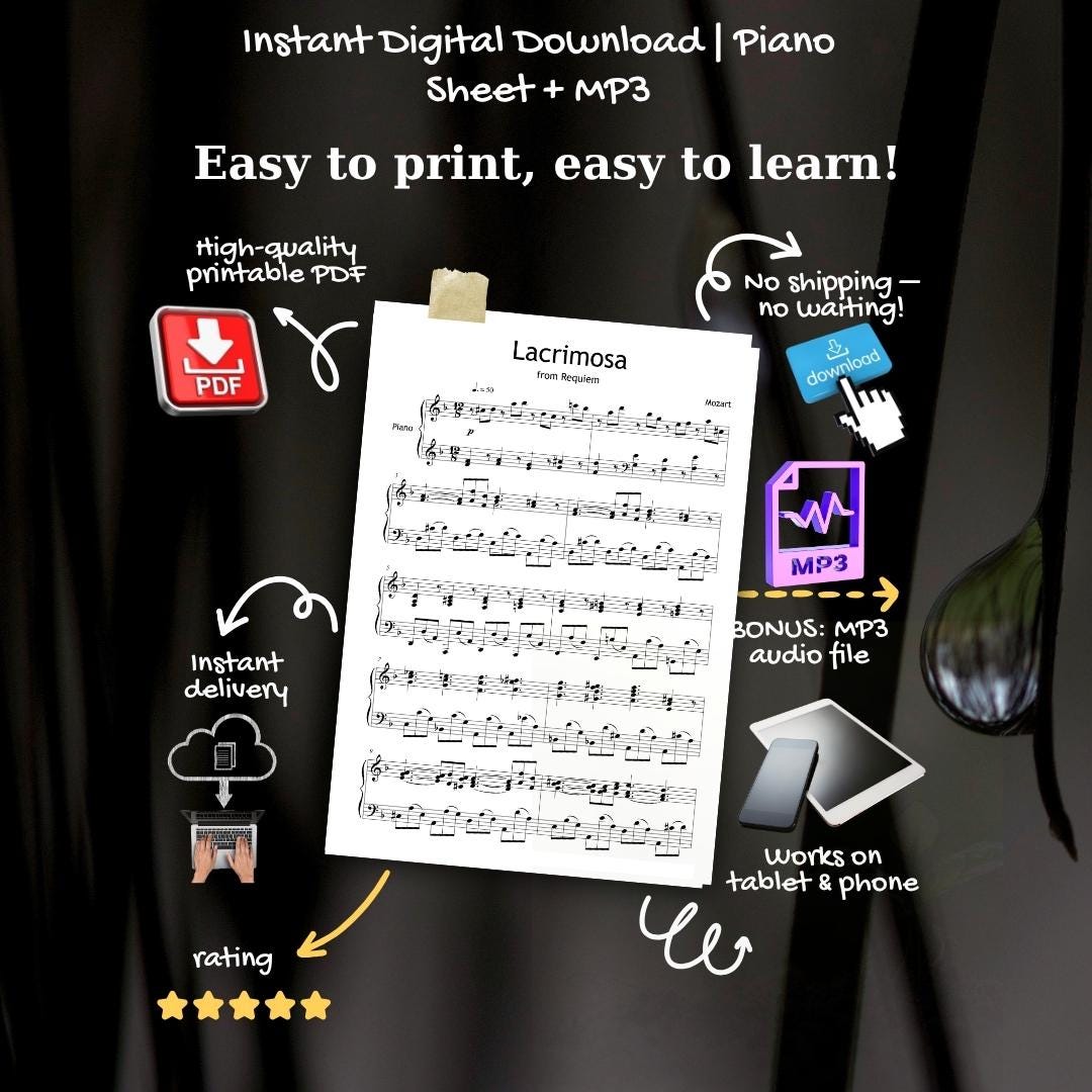 Lacrimosa by Mozart - Grade 6 Piano Music PDF Download with Video Tutorial