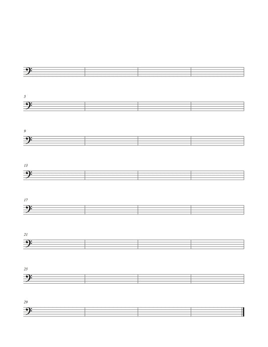 Bass Clef Staff Paper – Printable A4 Music Manuscript for Bass Instruments