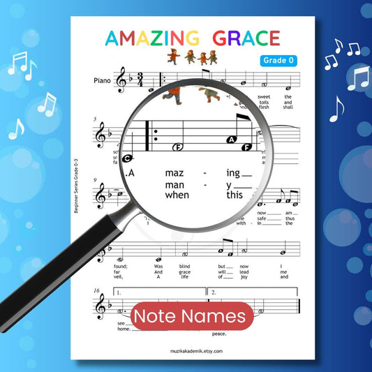 Amazing Grace - Grade 0 for Beginner simplified Very Easy Piano Sheet