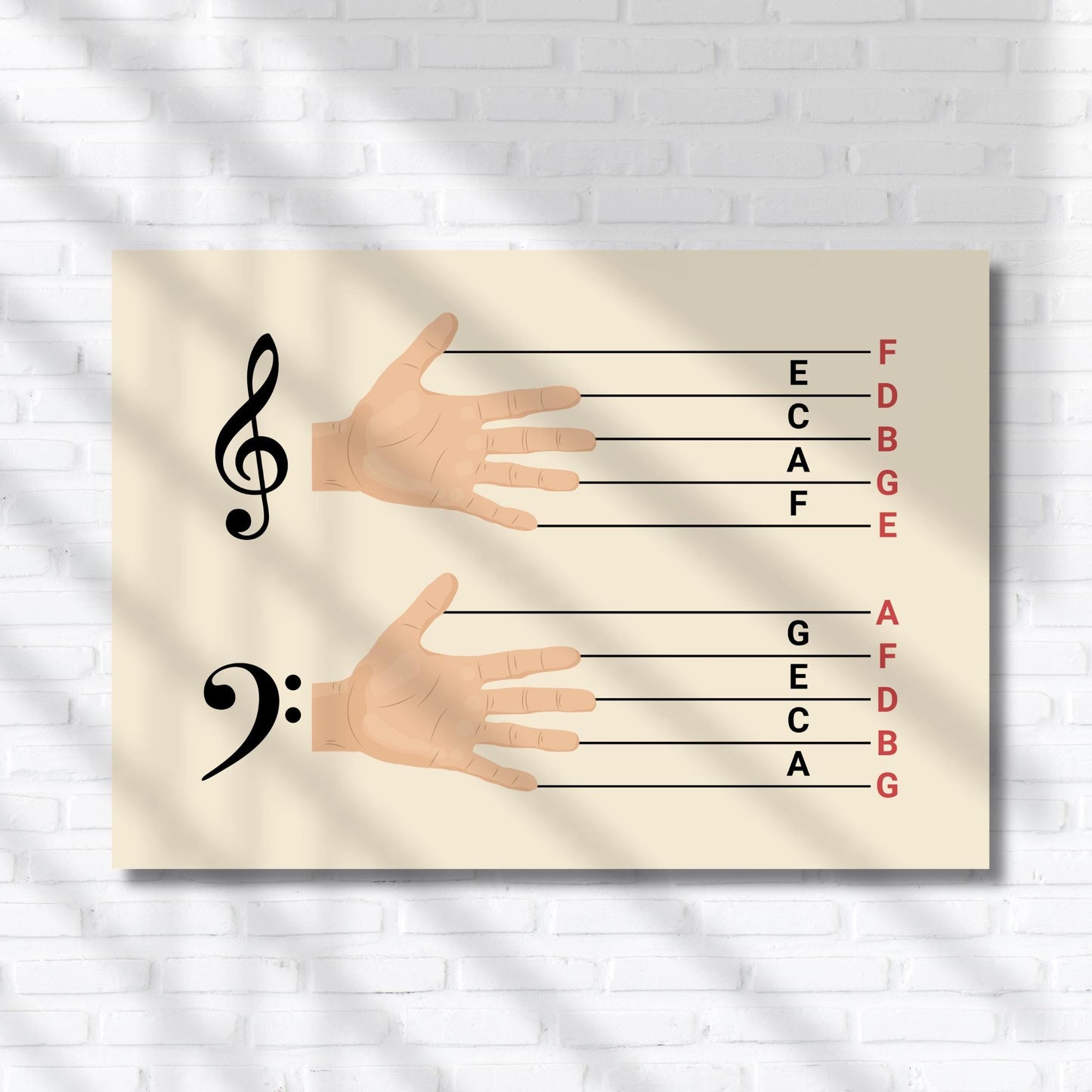 Beginner Music Notes Chart Printable, Treble Clef Bass Clef Staff Notes, Kids Piano Learning Poster, Montessori Music