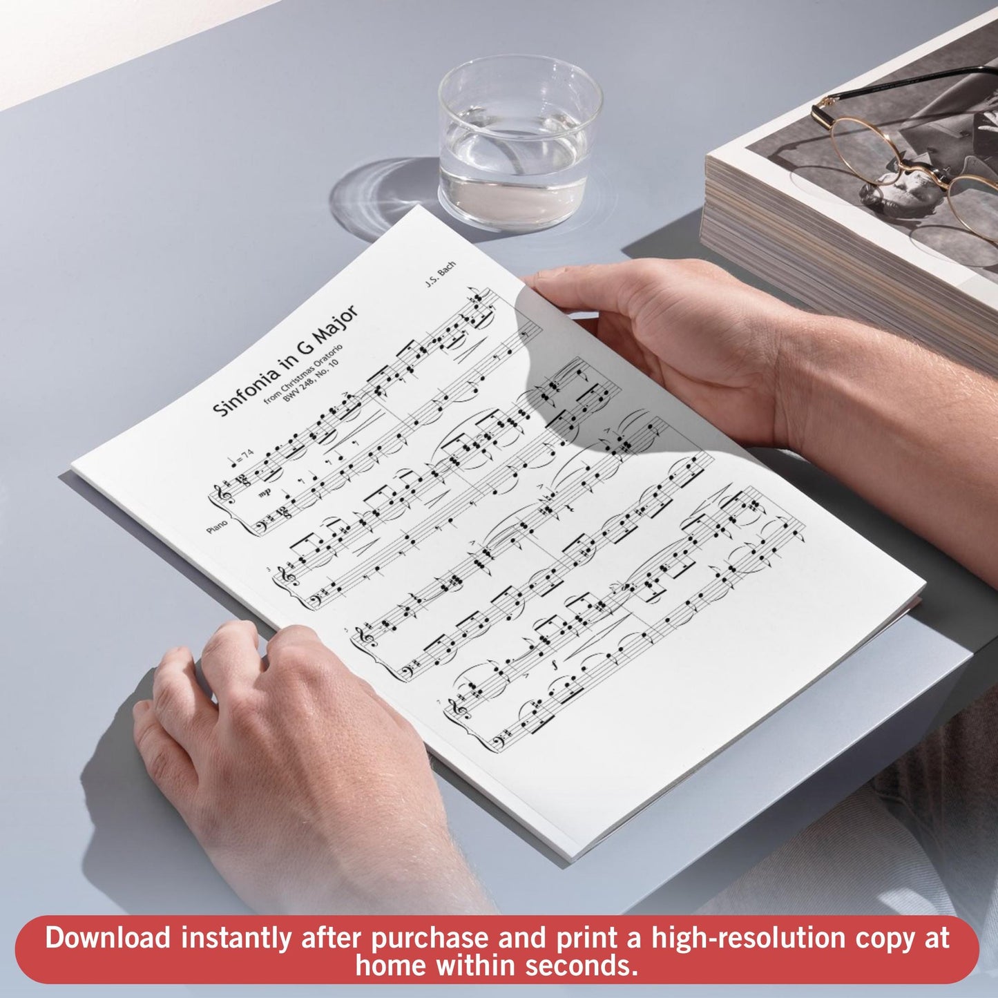 Bach Christmas Oratorio Sinfonia BWV 248 in G Major piano score, digital sheet music PDF and PNG, elegant edition for teachers, students, and professional pianists, perfect for holiday concerts or worship music.