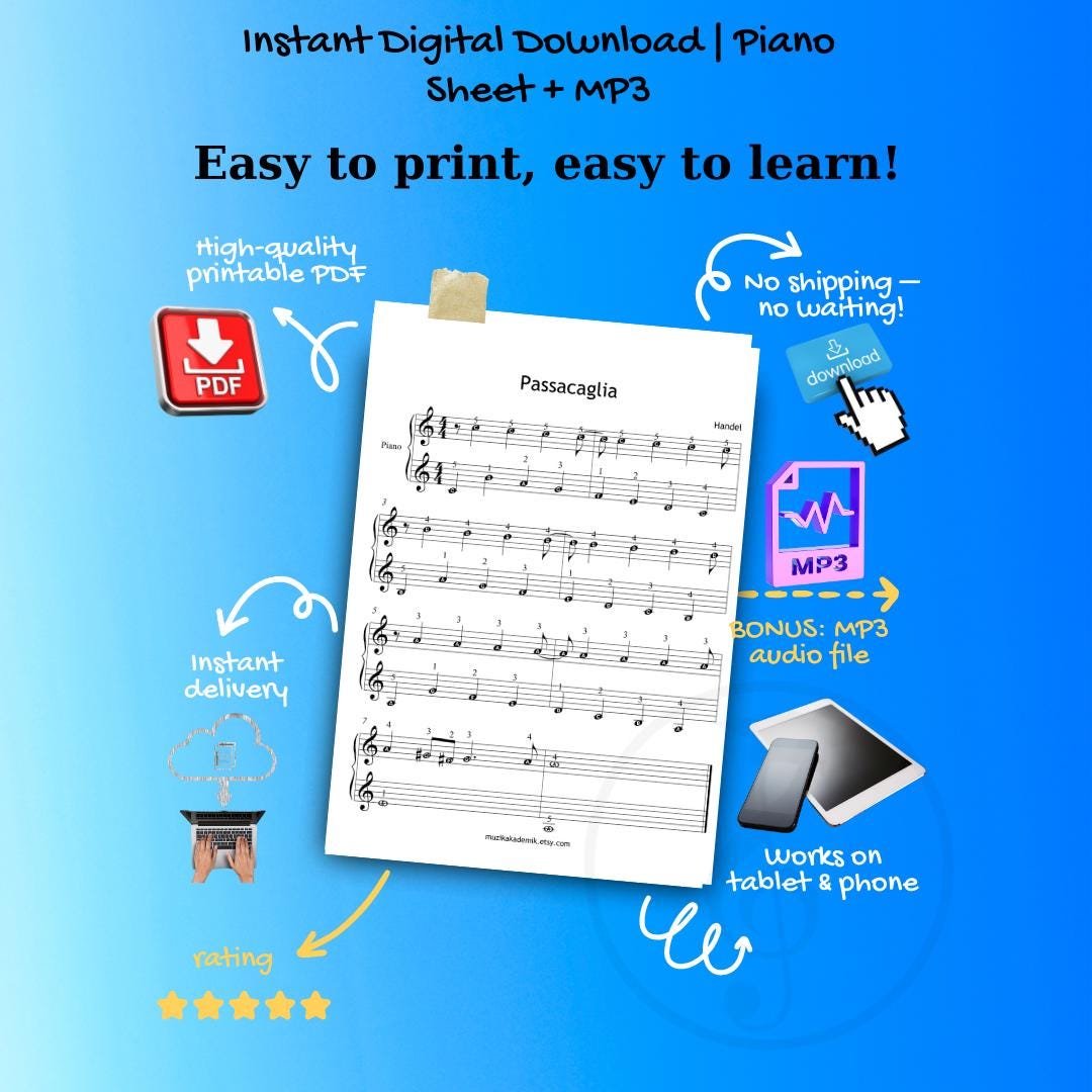 Passacaglia - Grade 2 Easy Piano Sheet Music | Handel Halvorsen | Beginner to Late-Beginner PDF + MP3 + Finger Numbers