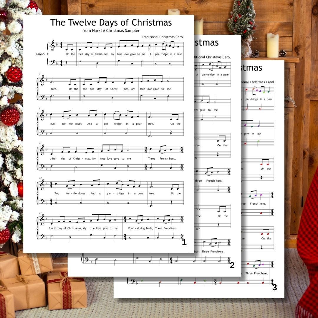 The Twelve Days Of Christmas | Grade 2 Piano Sheet Music Printable Piano PDF With Lyrics