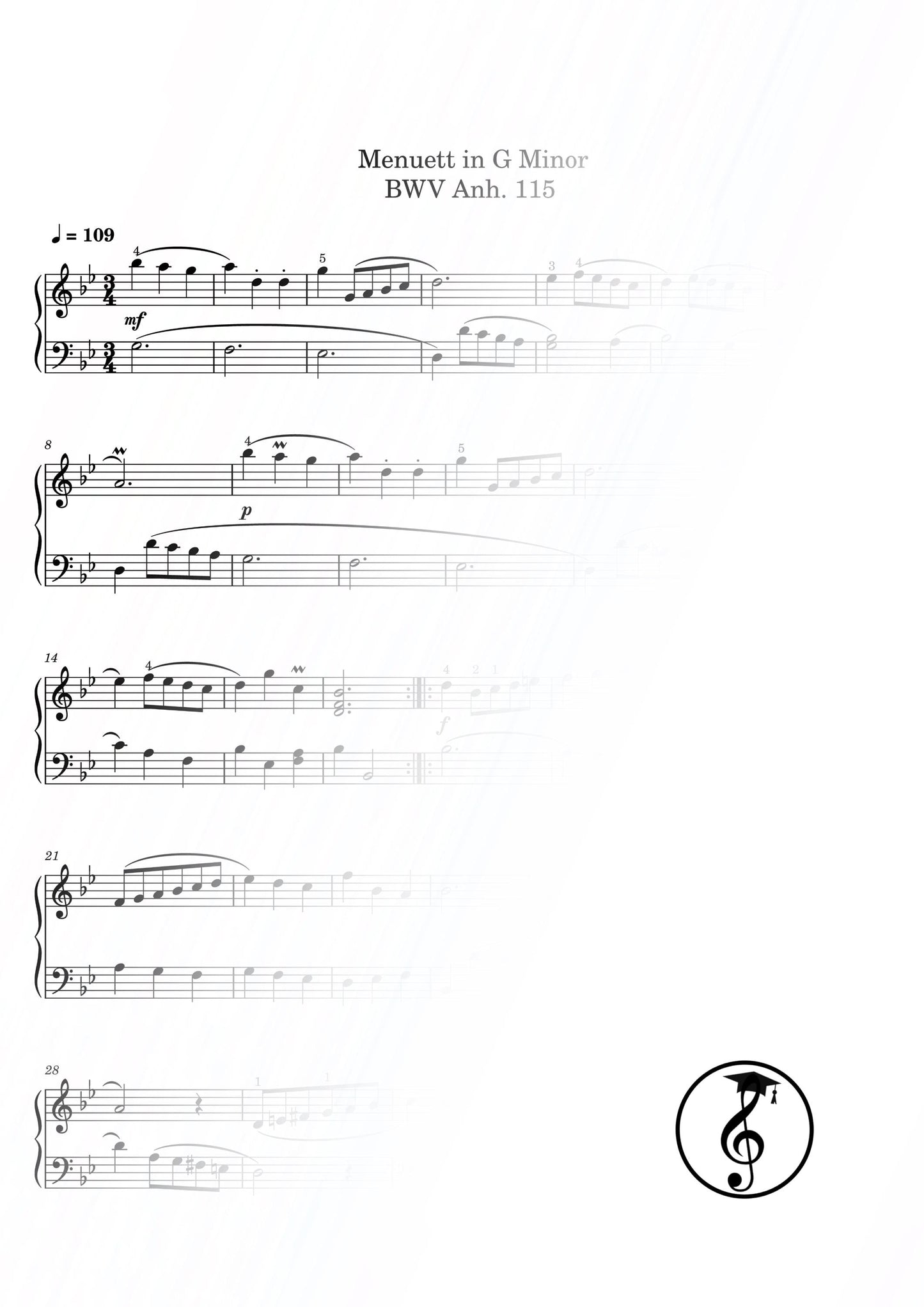 Notebook for Anna Magdalena Bach piano anthology, 16 Baroque works compiled in 1722 and 1725, arranged for Grade 3–4 level, digital scholarly PDF edition suitable for ABRSM and Trinity exams, classroom use, and recitals.