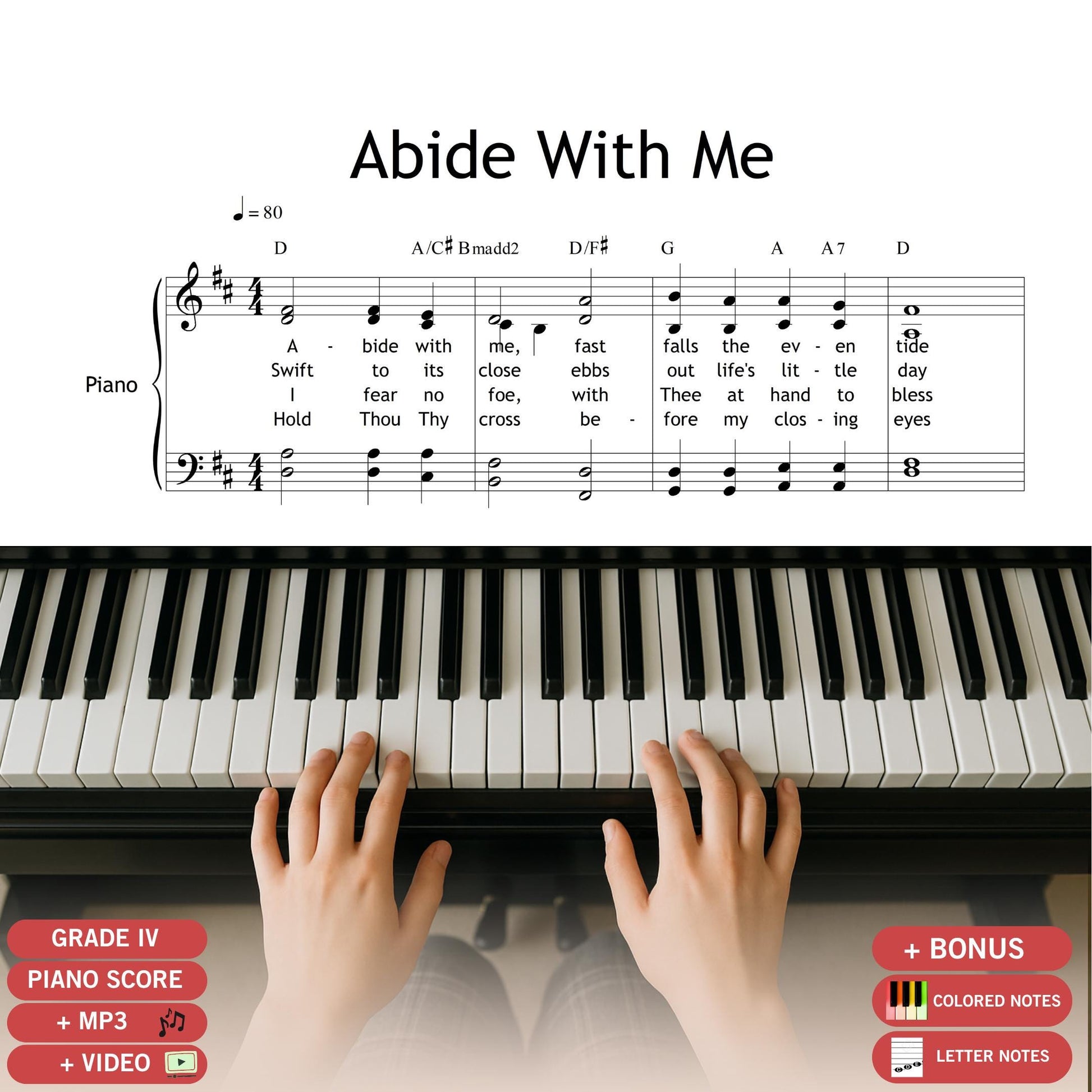 Abide With Me SATB choir and piano sheet music PDF, beautifully arranged for church services, funerals, and memorials.
Includes full hymn lyrics, clean engraving, and professional formatting for choirs and worship leaders.