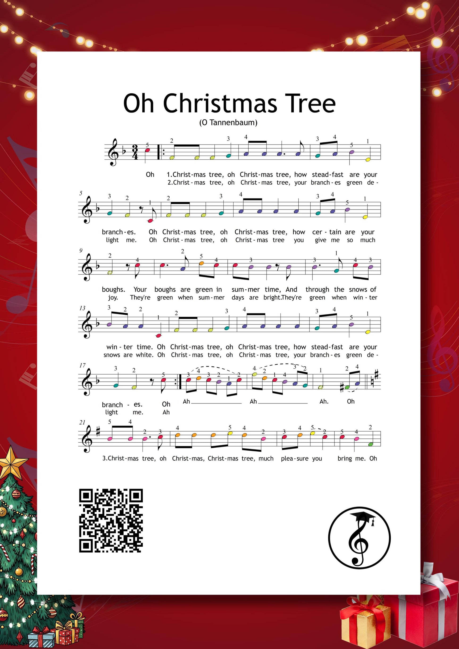 Advent Piano Calendar holiday piano PDF displaying simple right-hand carols, festive illustrations, lyric-free beginner notation, and QR code support for interactive Christmas learning.Angels We Have Heard on High, O Christmas Tree, Good King Wenceslas, Ding Dong Merrily on High, Deck the Halls, Jingle Bells, Joy to the World, Hark the Herald Angels Sing, Have Yourself a Merry Little Christmas, Santa Claus Is Coming to Town, Silver Bells, White Christmas,