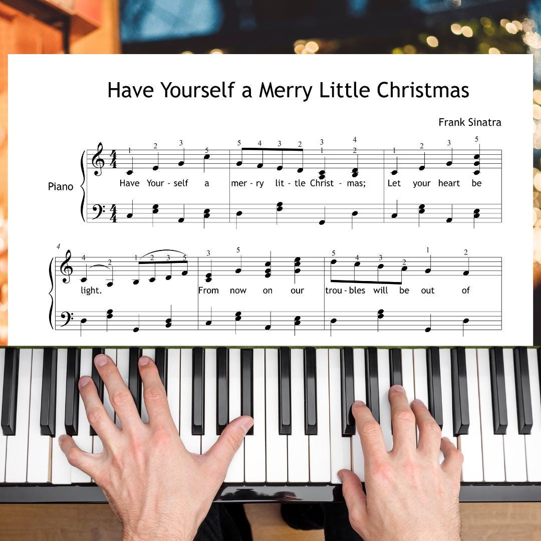 Educational piano sheet music with finger numbers for Have Yourself a Merry Little Christmas. Supports technical development and finger placement. Useful for conservatory-level instruction and festive skill-building.