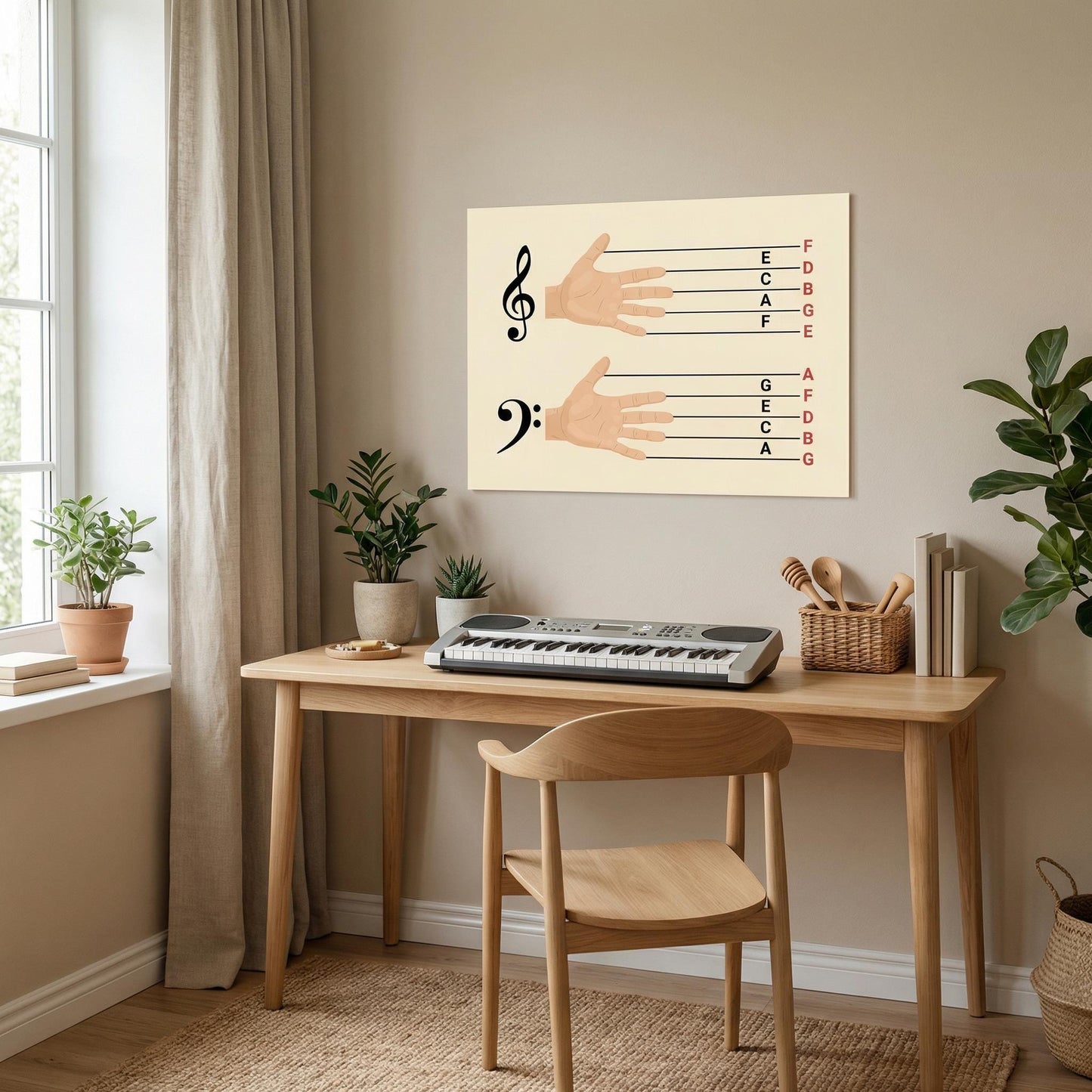 Beginner Music Notes Chart Printable, Treble Clef Bass Clef Staff Notes, Kids Piano Learning Poster, Montessori Music