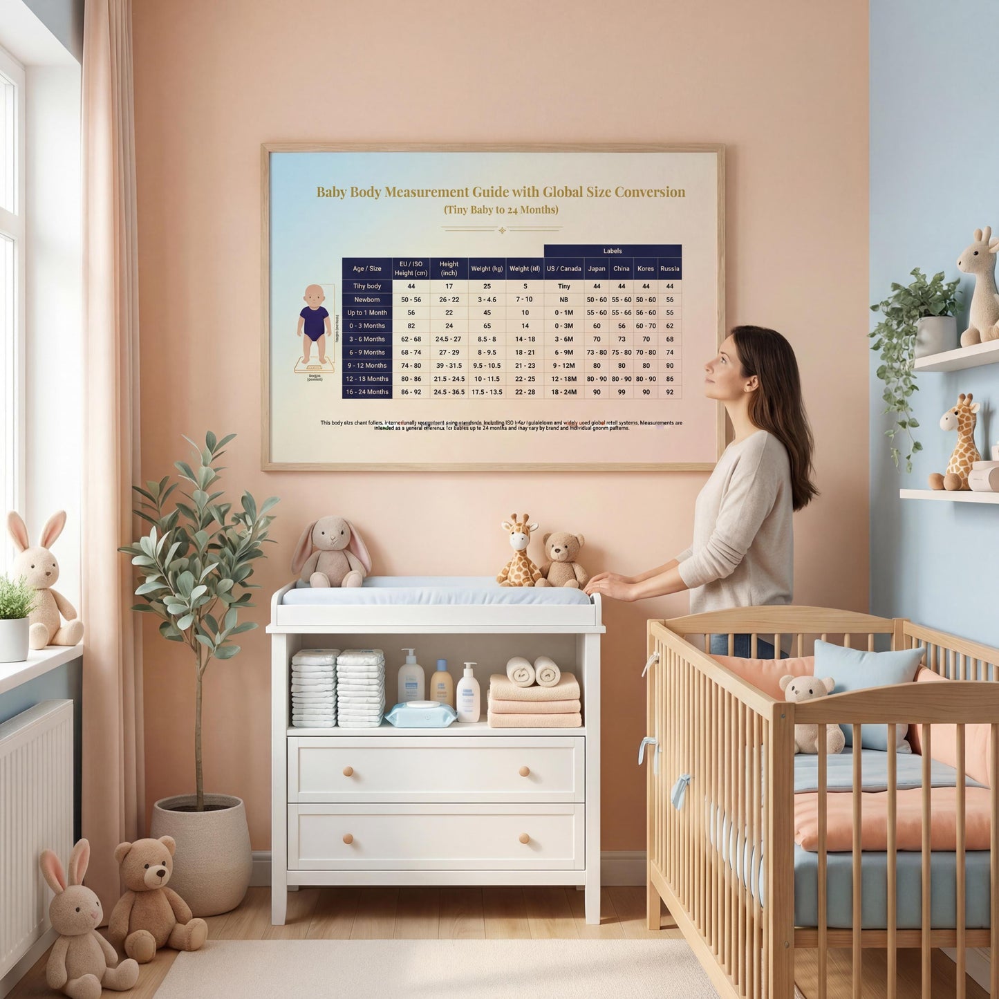 Printable Baby Size Reference Chart – International Height and Weight Guide from Newborn to 24 Months | Digital Download