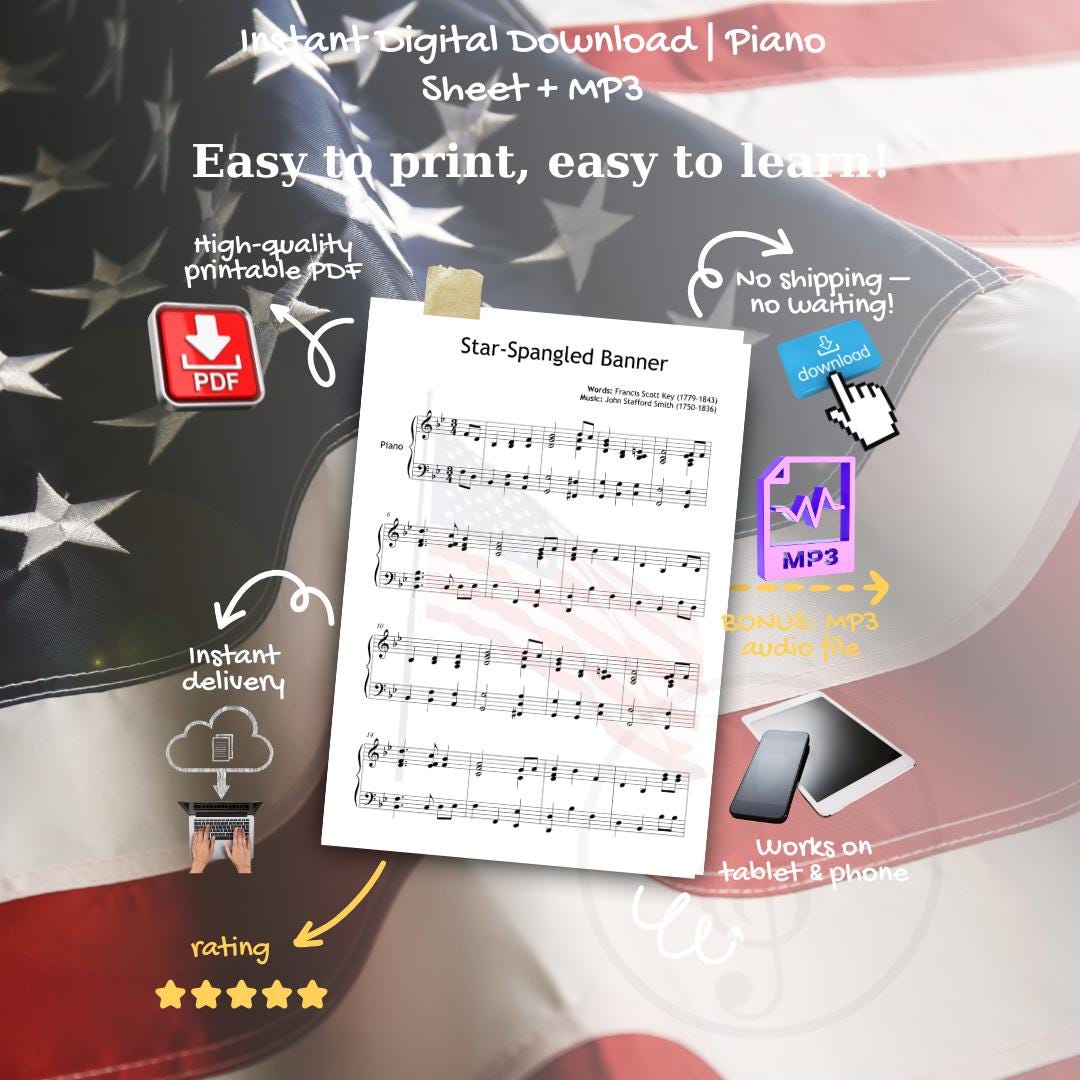 Star-Spangled Banner - 8-in-1 Digital Sheet Music Bundle | Piano, Voice & Instruments PDF | National Anthem USA | independence song