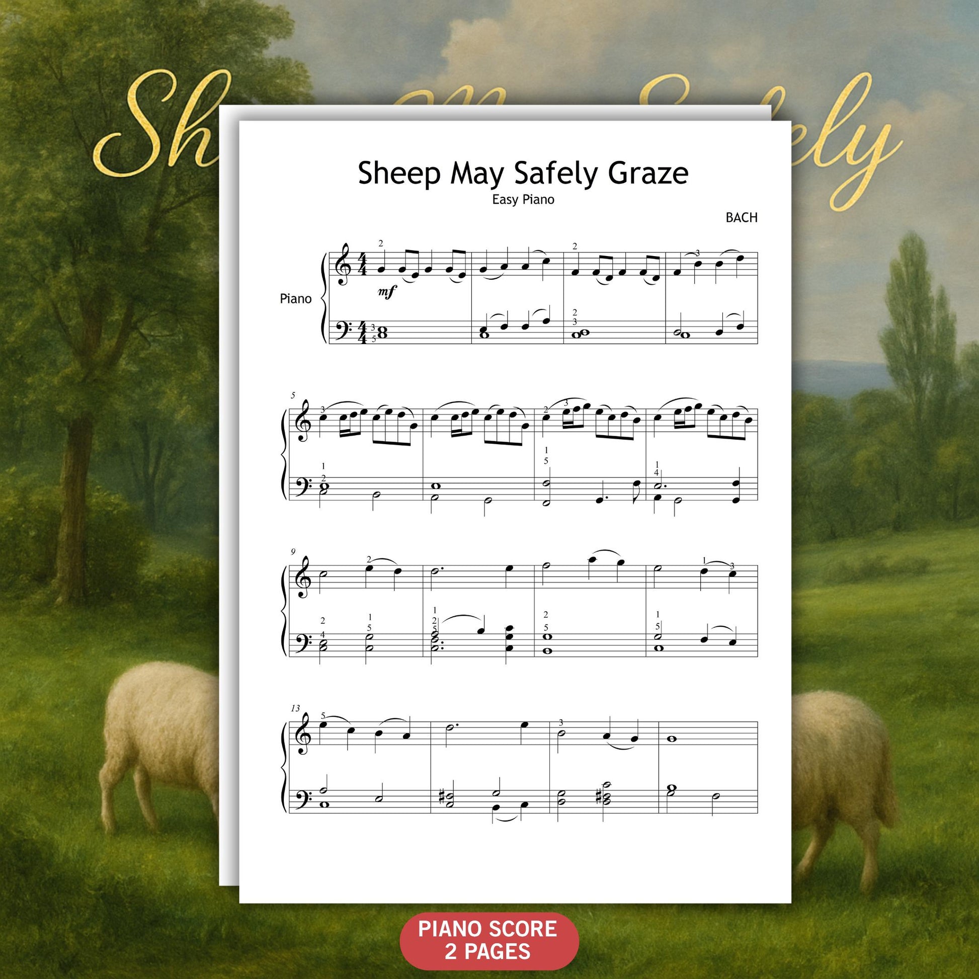 Simplified arrangement of Bach’s Sheep May Safely Graze for Grade 2–3 pianists.
Downloadable piano sheet PDF with clear layout, ideal for young students and classical music beginners.