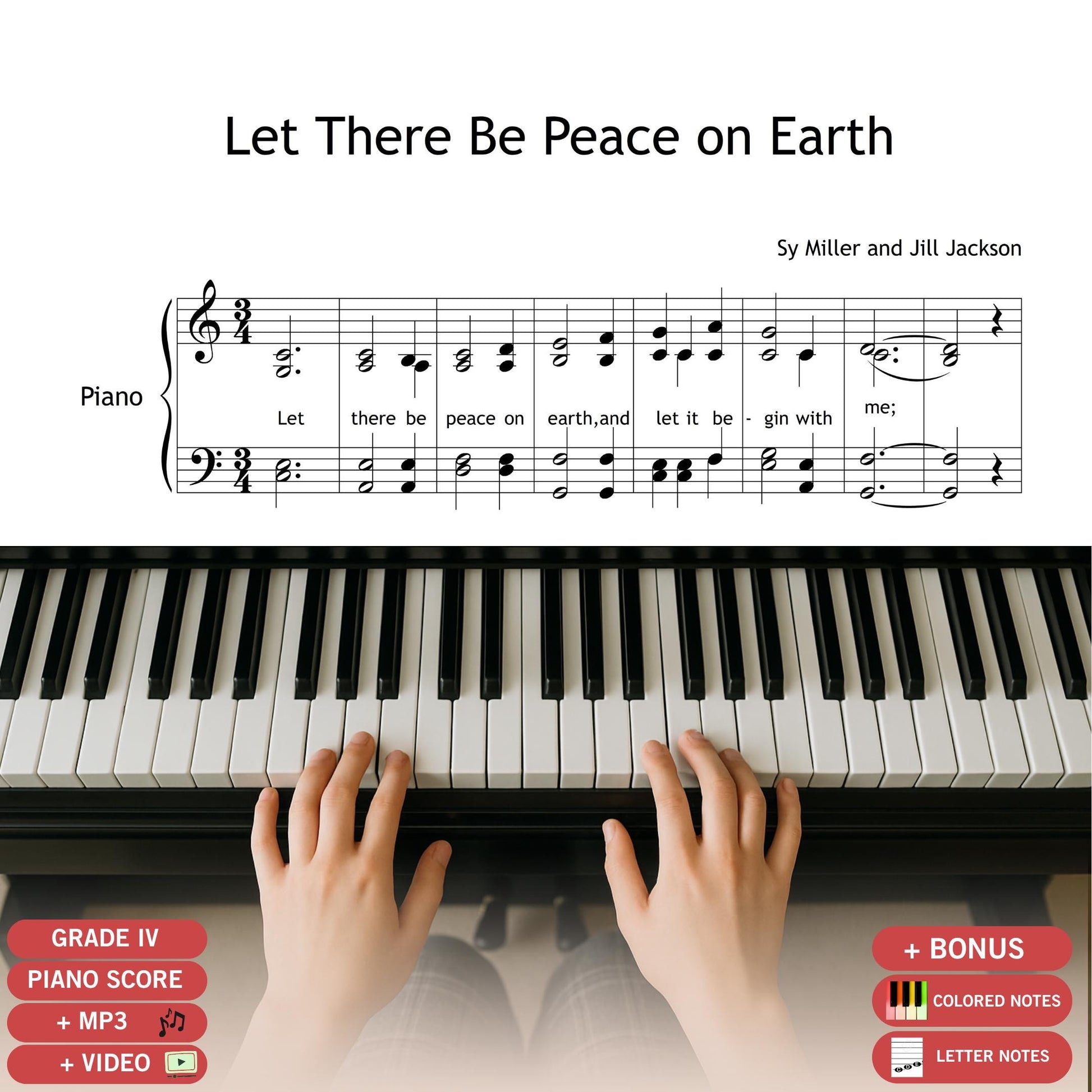 Let There Be Peace on Earth by Sy Miller & Jill Jackson, piano and choir sheet music PDF with video tutorial.
Perfect for school choirs, church services, and peace-themed concerts. Download includes clean SATB score and step-by-step rehearsal video.