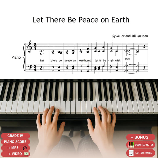 Let There Be Peace on Earth by Sy Miller & Jill Jackson, piano and choir sheet music PDF with video tutorial.
Perfect for school choirs, church services, and peace-themed concerts. Download includes clean SATB score and step-by-step rehearsal video.