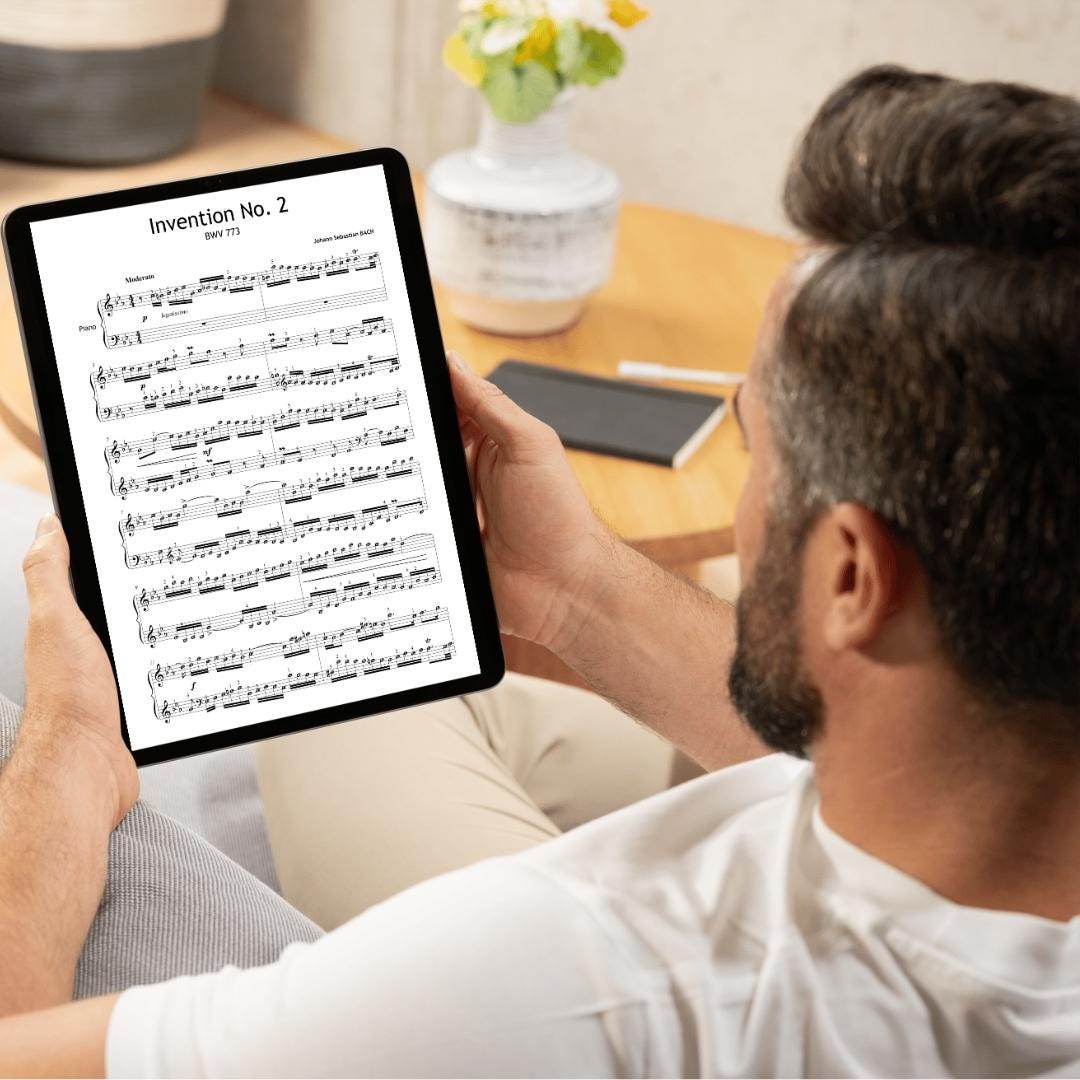 Tablet-optimized version of Invention No.2 compatible with digital sheet music apps. Suitable for portable learning, online lessons, and modern music instruction environments.