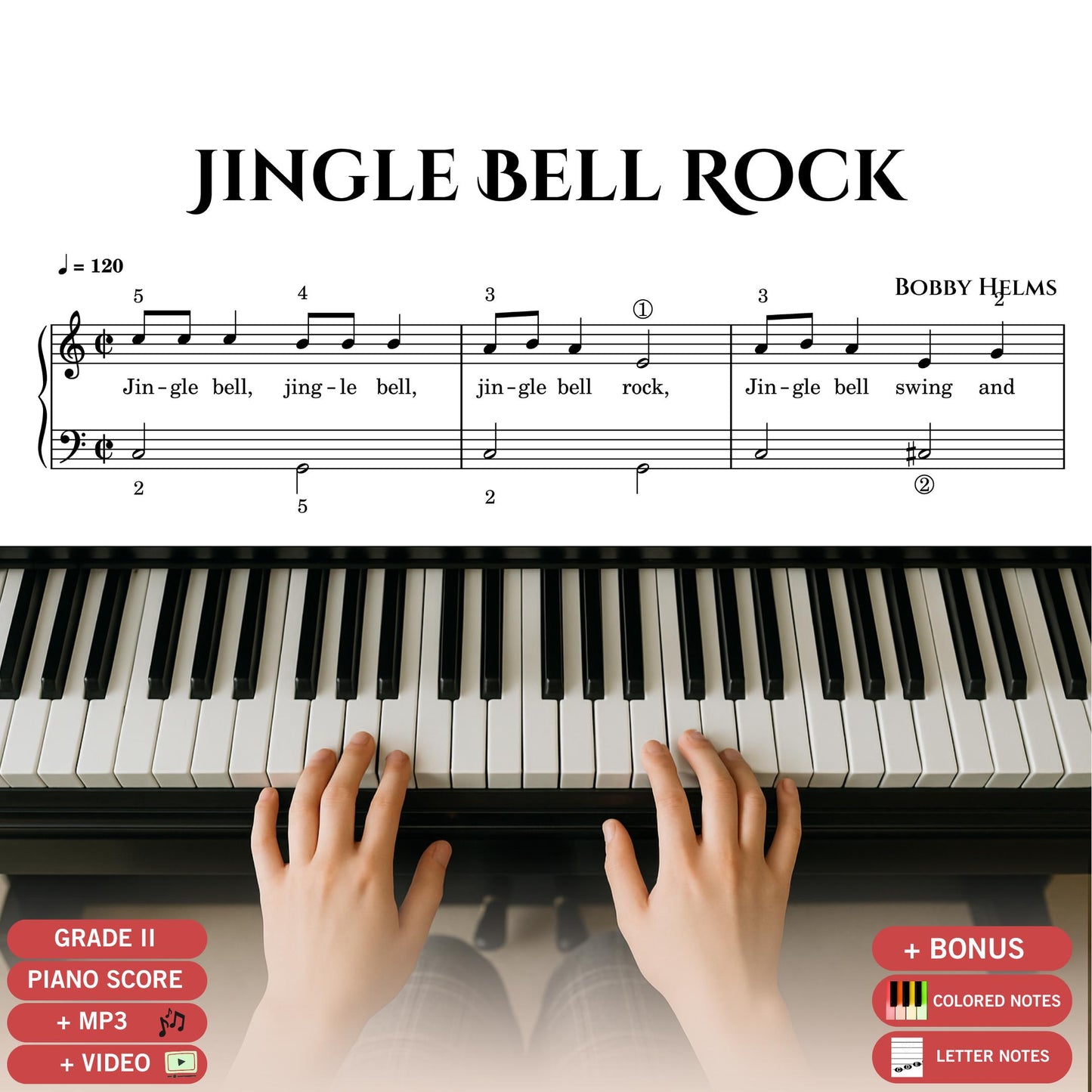 Jingle Bell Rock | Grade 2 Piano Arrangement PDF + Video Tutorial - Easy Piano Sheet Music