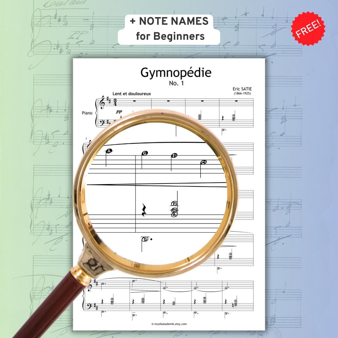 Gymnopédie No. 1 by Erik Satie, Intermediate Piano Sheet Music PDF (Grade 4–5) 4 Versions + MP3, Video, Violin, Flute, Clarinet, Saxophone, All notes in this edition are faithfully transcribed from the composer’s autograph manuscript of Gymnopédie No.1.