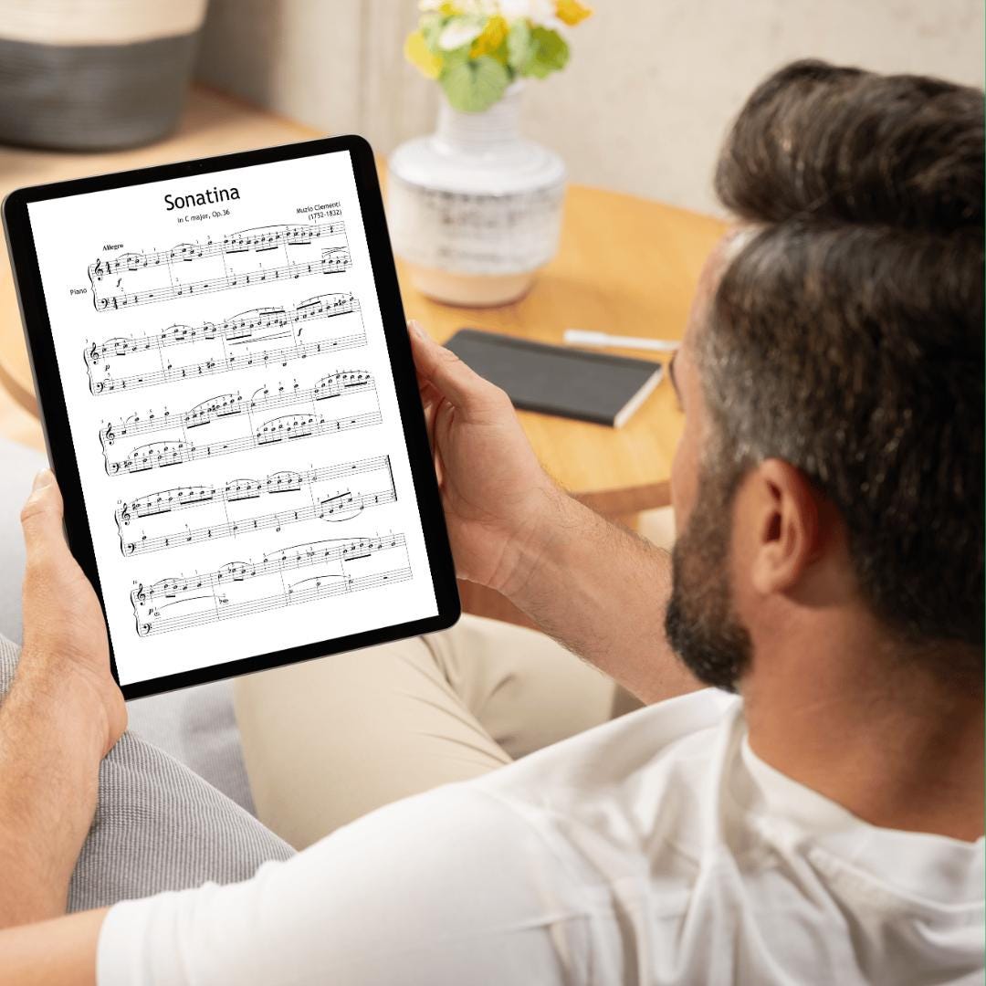Digital sheet music of Sonatina No.1 in PNG format optimized for tablets and iPads. A great option for modern music learners using apps like GoodNotes or ForScore in piano practice.