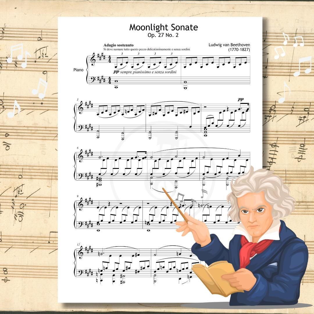 Moonlight Sonata (Full Version) - Op. 27 No. 2 - Ludwig van Beethoven - Solo Piano Sheet Music - Original Manuscript Reference PDF Download