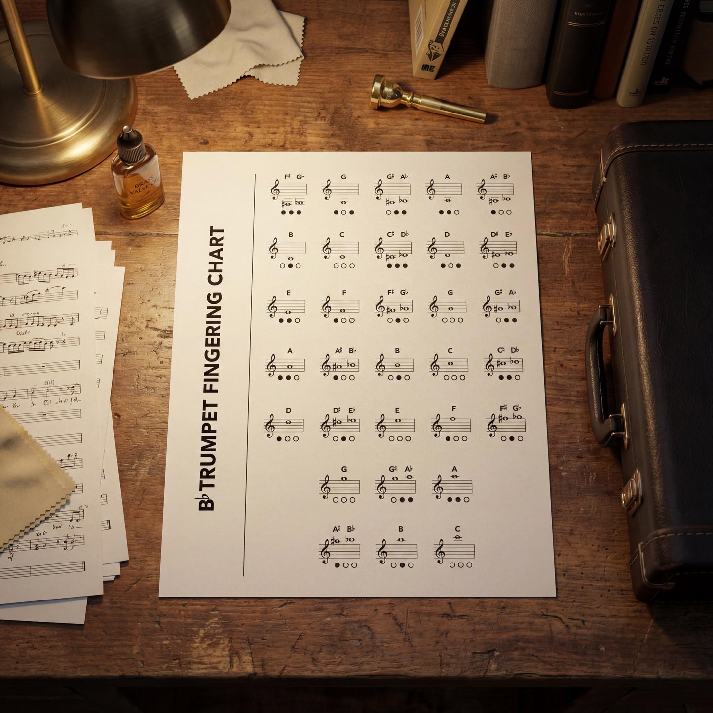 Trumpet Fingering Chart - Printable Brass Music Poster | Digital Download Guide