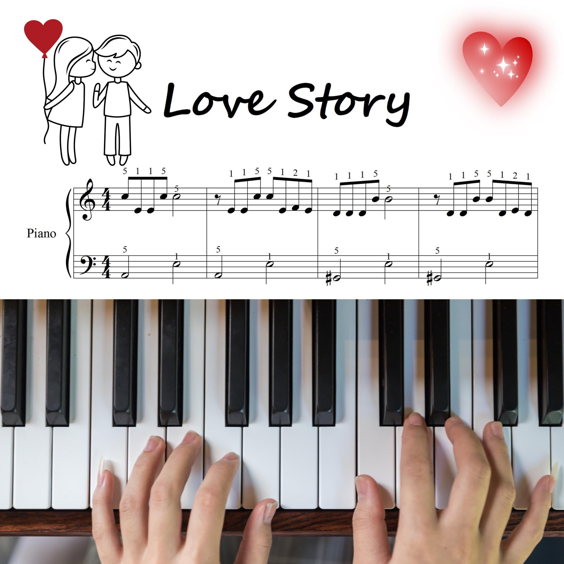 Love Story – Very Easy Piano Sheet Music (Digital Download with Finger Numbers)