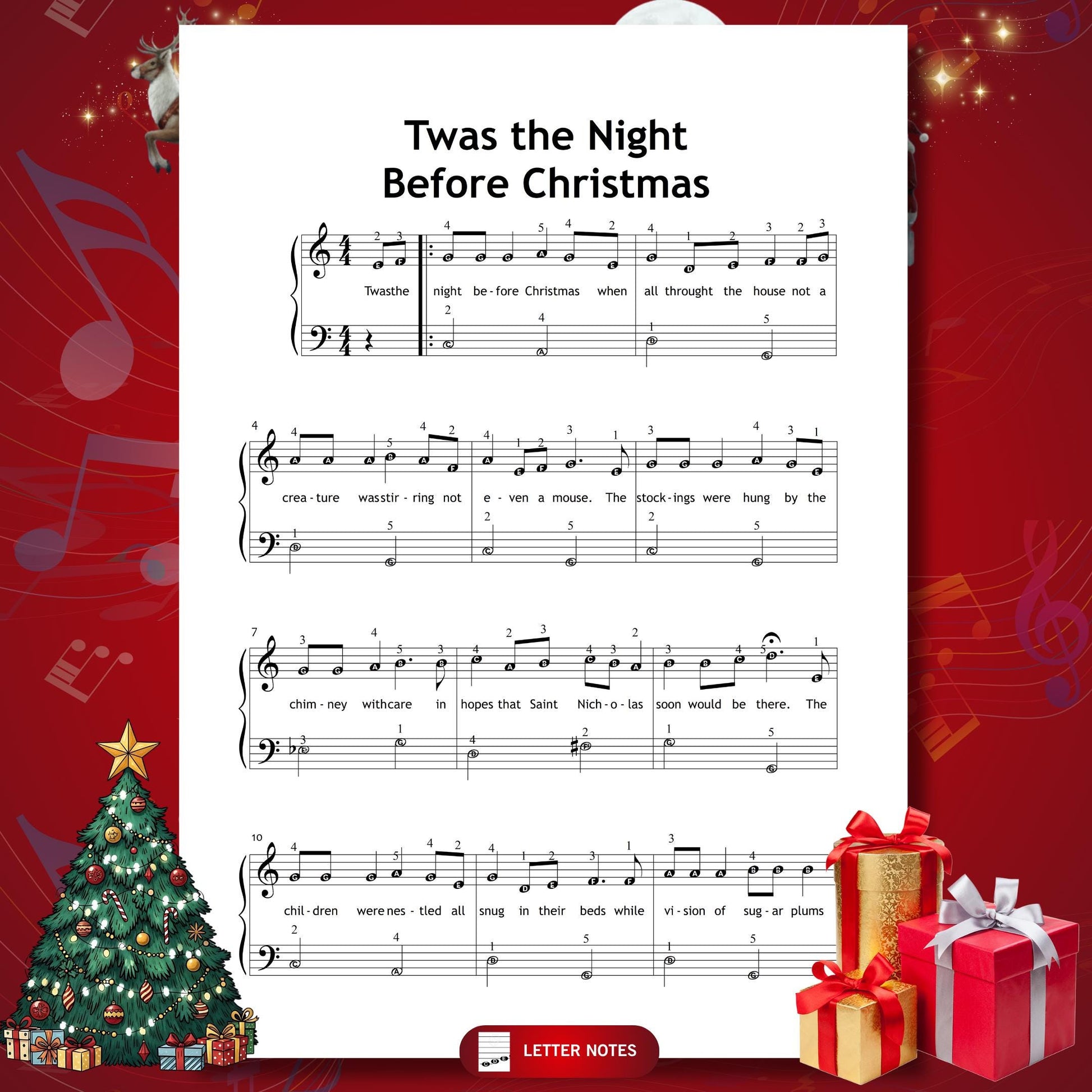 ’Twas the Night Before Christmas by Traditional beginner piano sheet music PDF offers a Grade 1-friendly structure with lyrics included, perfect for students developing steady tempo and expressive phrasing during Christmas season.