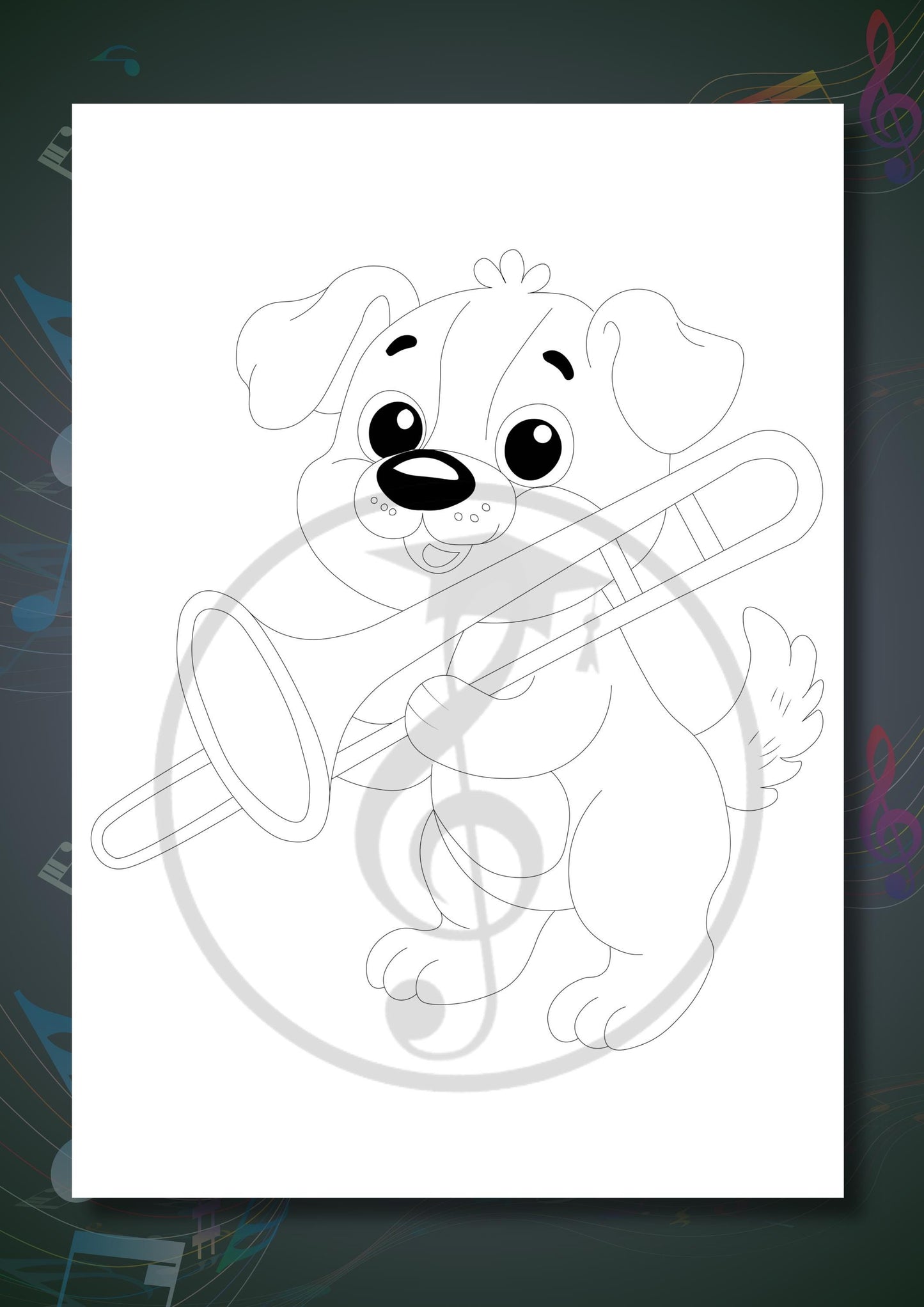 Animals Playing Instruments Coloring Book coloring sheet featuring an animal playing the guitar, designed to introduce string instruments while encouraging focus and creativity.