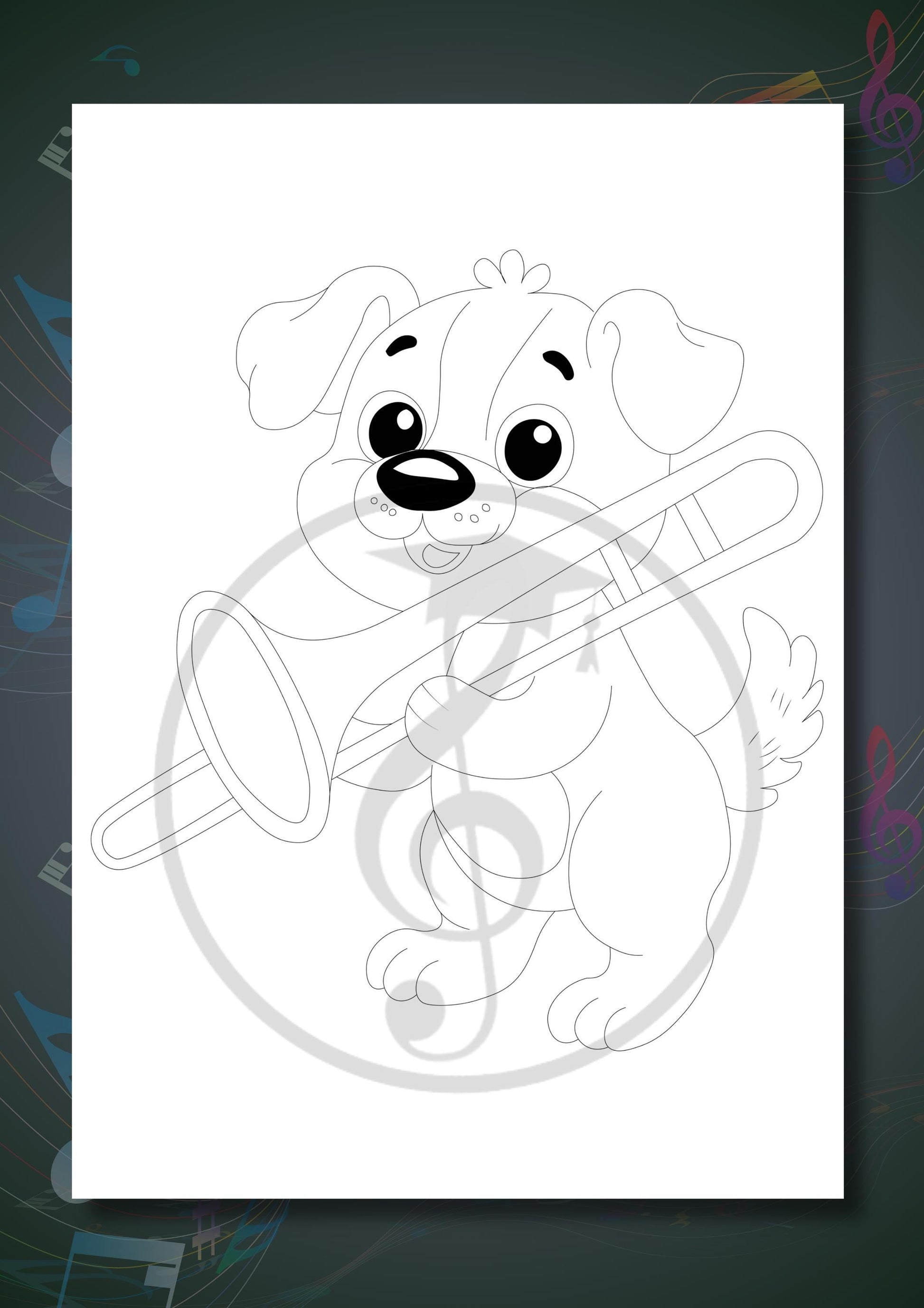 Animals Playing Instruments Coloring Book coloring sheet featuring an animal playing the guitar, designed to introduce string instruments while encouraging focus and creativity.