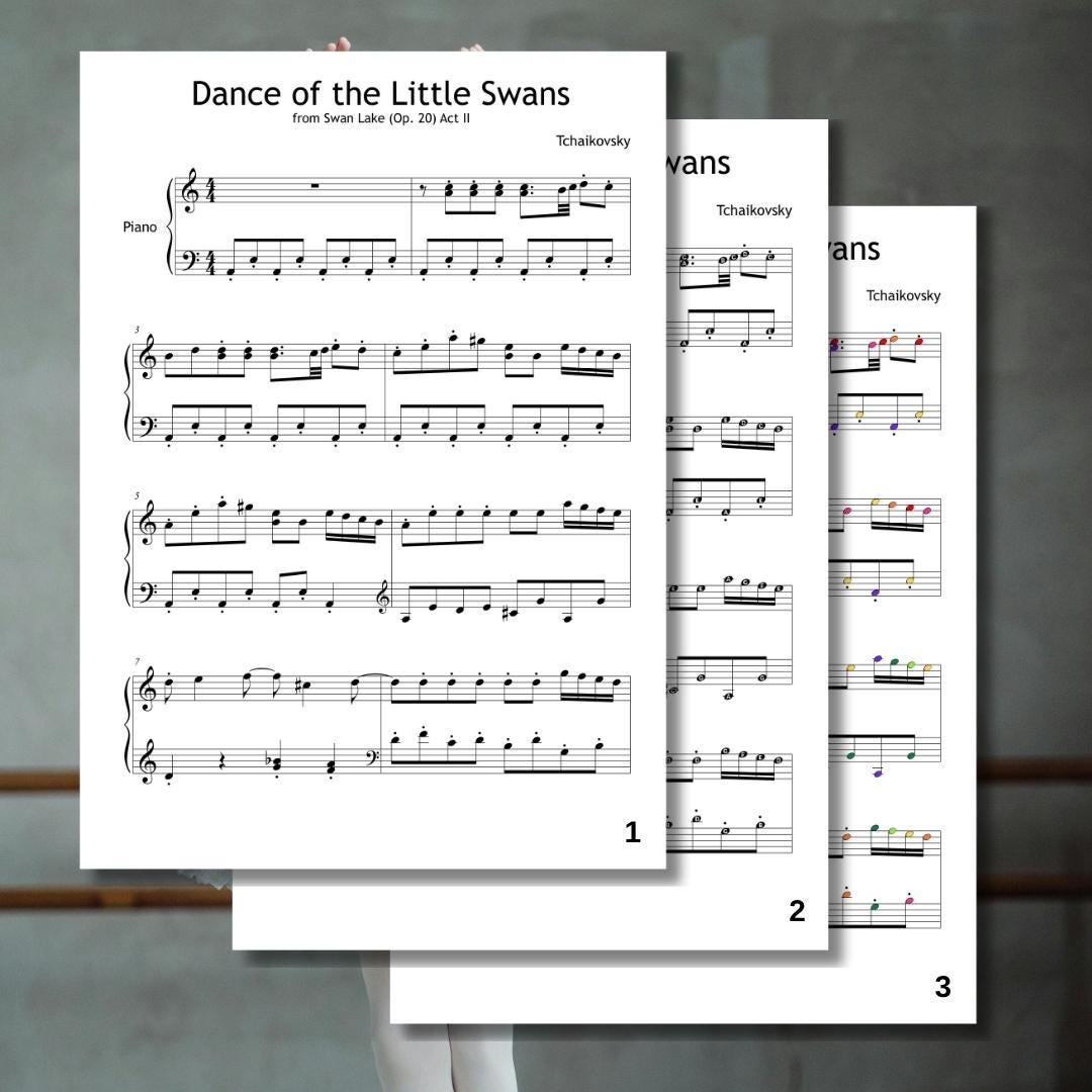 Dance of the Little Swans - Grade 2 Piano Sheet Music PDF | Simplified Classical Ballet