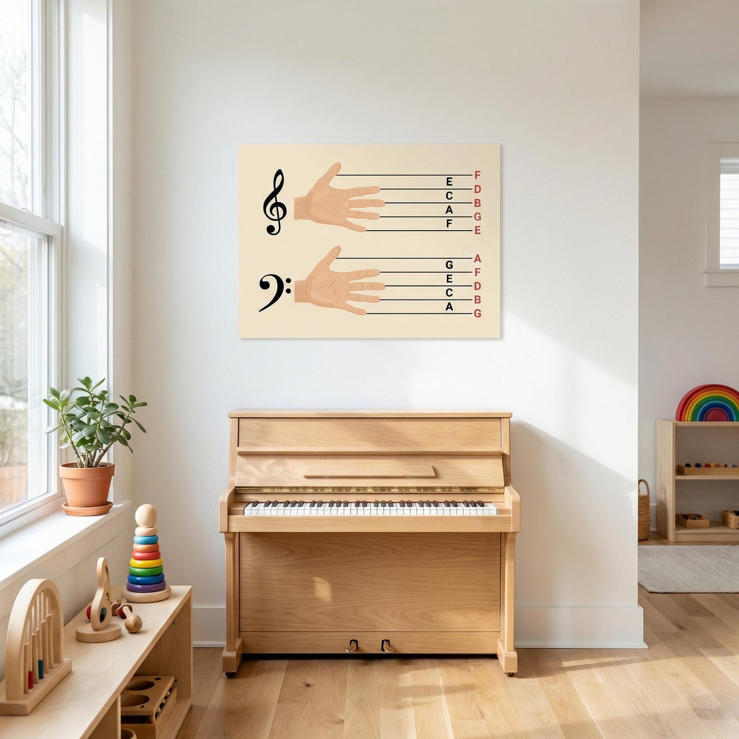 Beginner Music Notes Chart Printable, Treble Clef Bass Clef Staff Notes, Kids Piano Learning Poster, Montessori Music