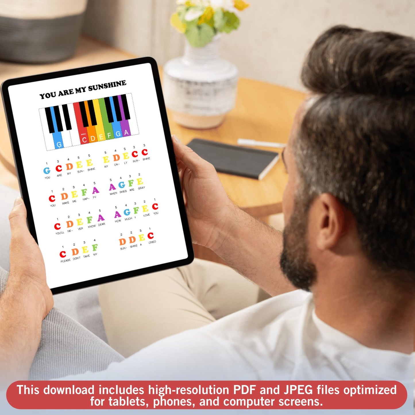 Piano music for kids – You Are My Sunshine arranged in an easy one-hand format with letter notes and color coding. Great for first-time learners, parents, and early music classes.