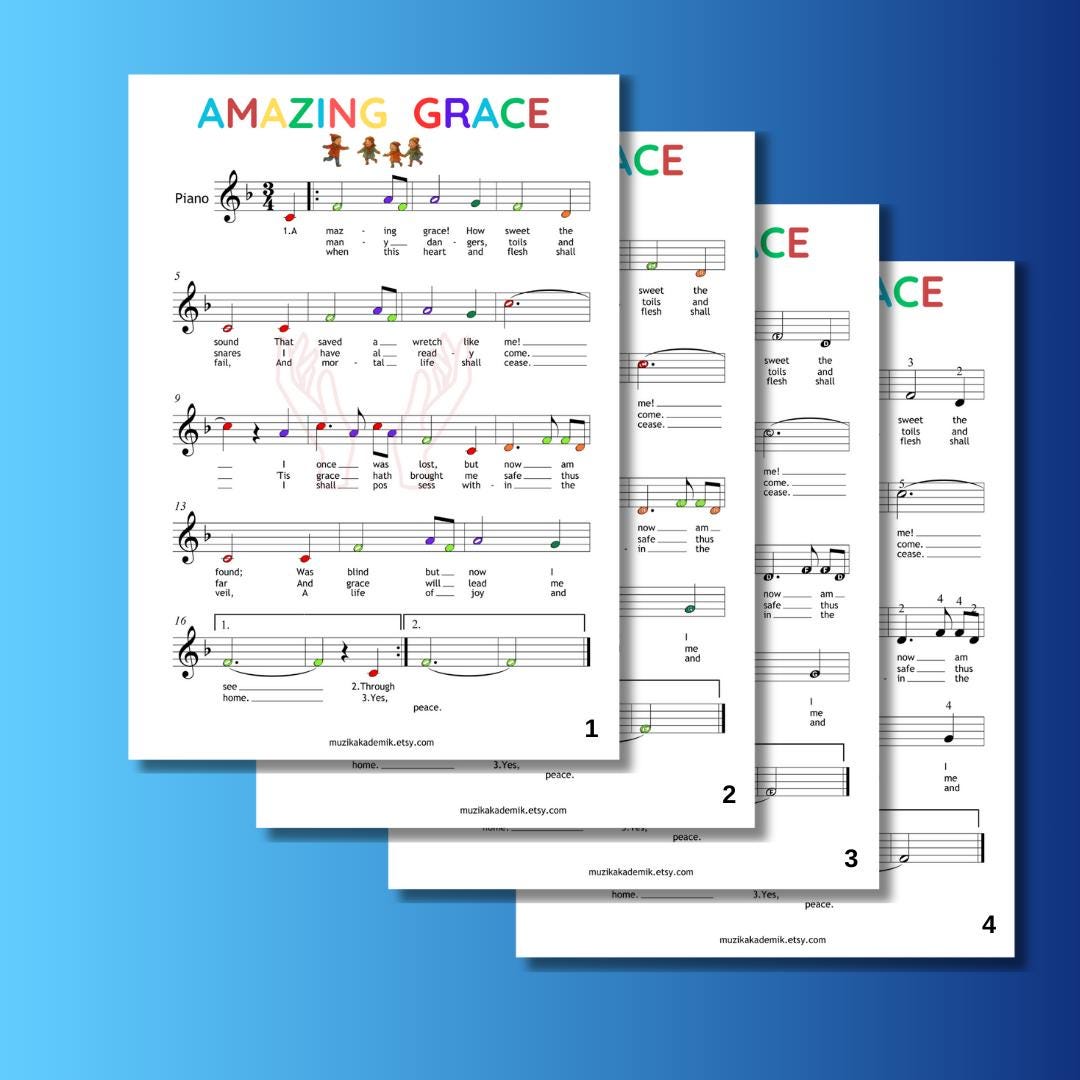 Amazing Grace - Grade 0 for Beginner simplified Very Easy Piano Sheet