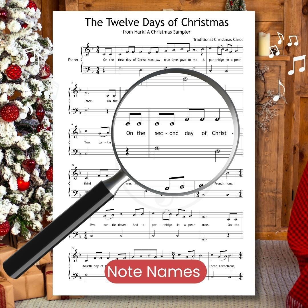 The Twelve Days Of Christmas | Grade 2 Piano Sheet Music Printable Piano PDF With Lyrics