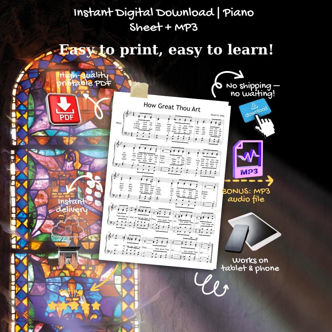 How Great Thou Art by MuzikAkademik – downloadable and simplified piano sheet music PDF includes a tutorial video to guide students visually through learning the hymn step by step.