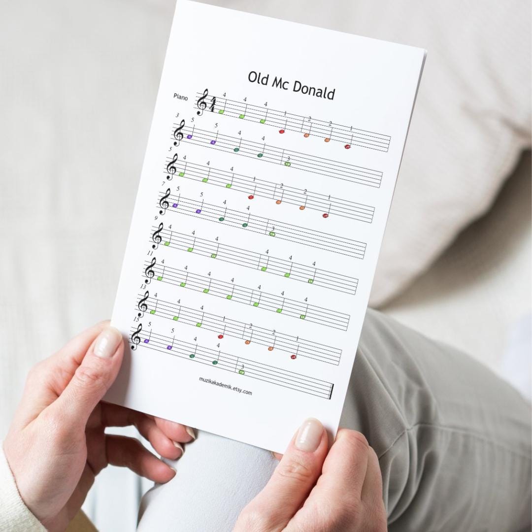 Old MacDonald Had a Farm - Grade 0 Simplified Very Easy Piano Sheet for Kids | Color Coded + Letter Notes + MP3 + Video | Beginner Music PDF
