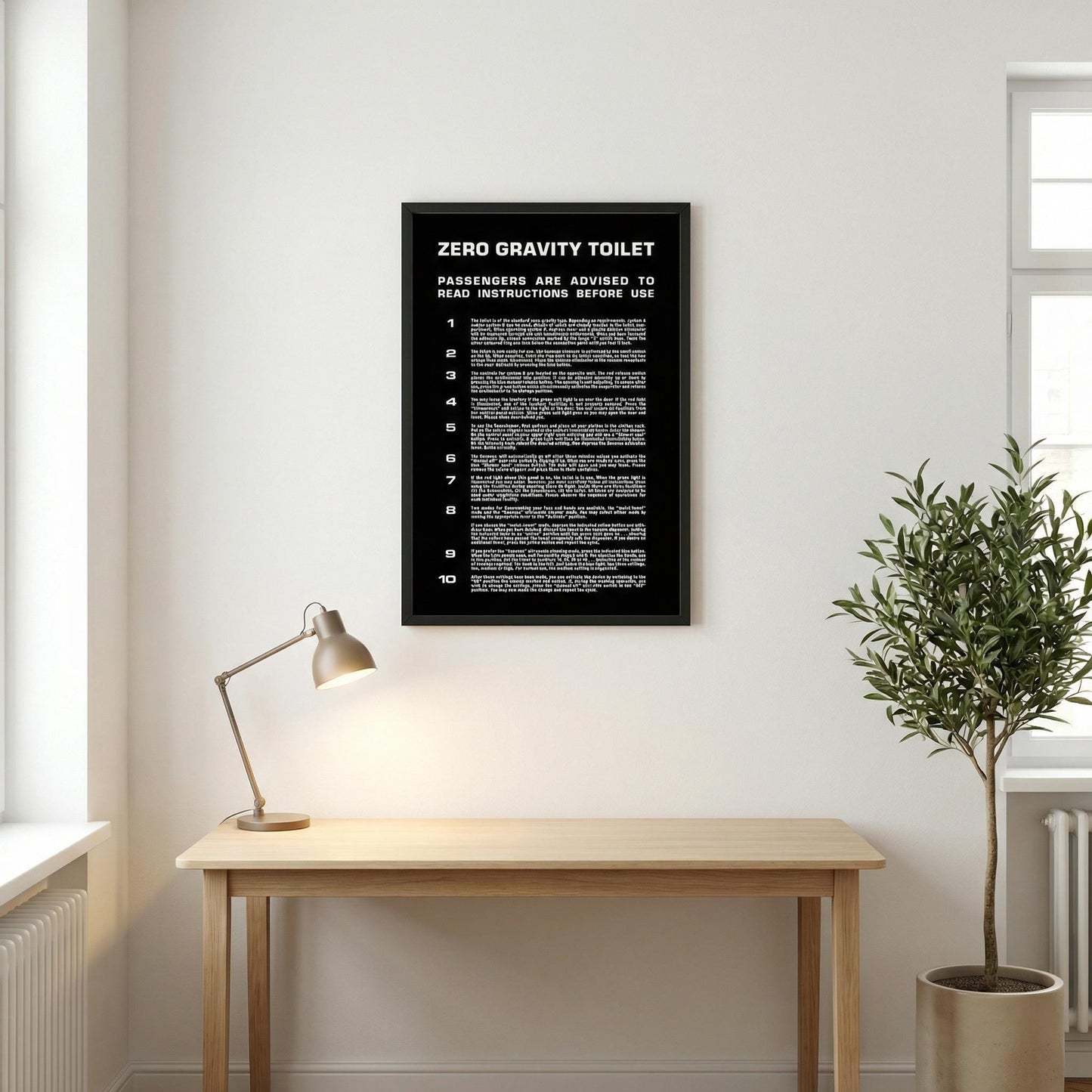 Sci-fi typography poster inspired by 2001 Zero Gravity Toilet sign, designed with bold Eurostile header and precise alignment for graphic design enthusiasts.