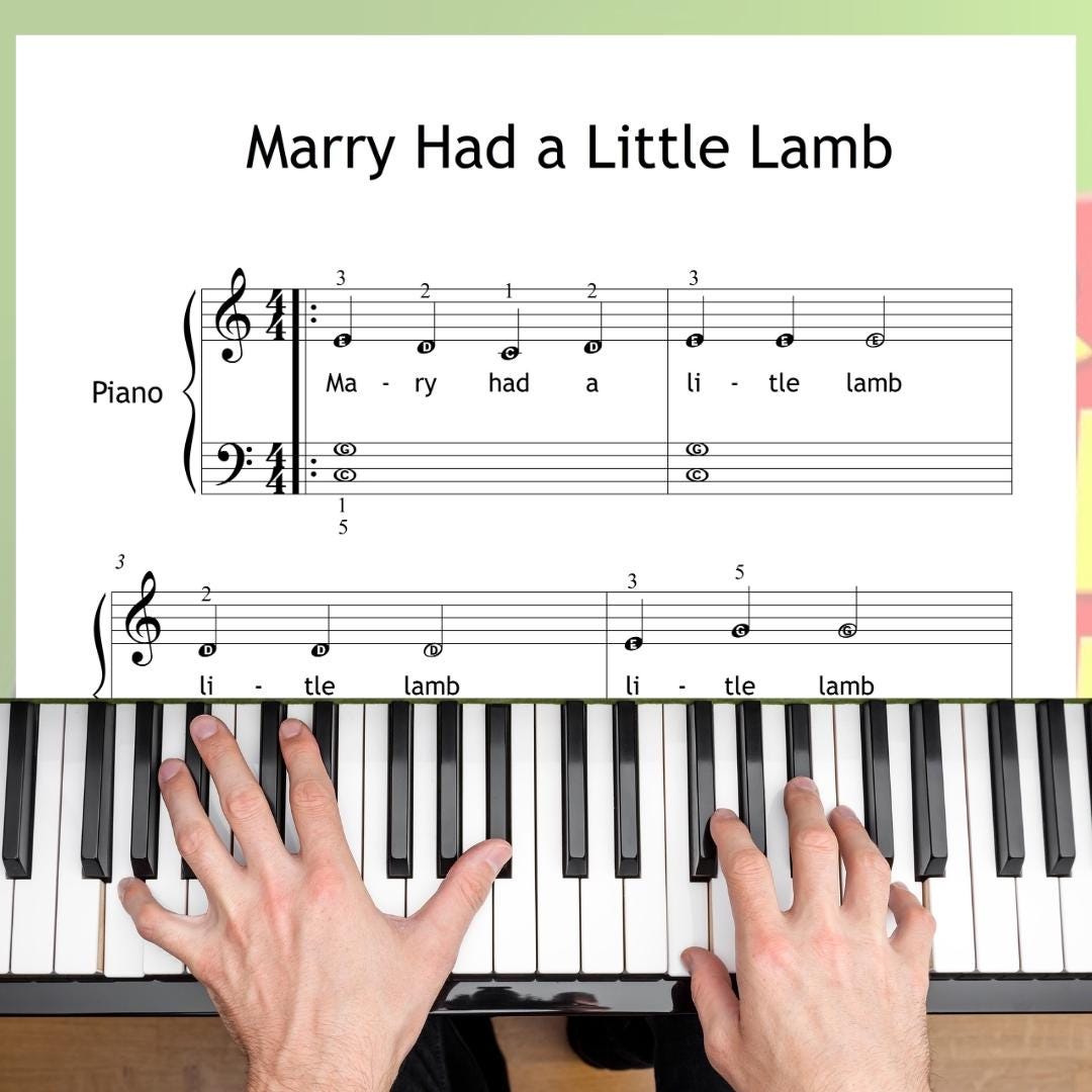 Mary Had a Little Lamb | Beginner Piano Sheet Music PDF & Color Note