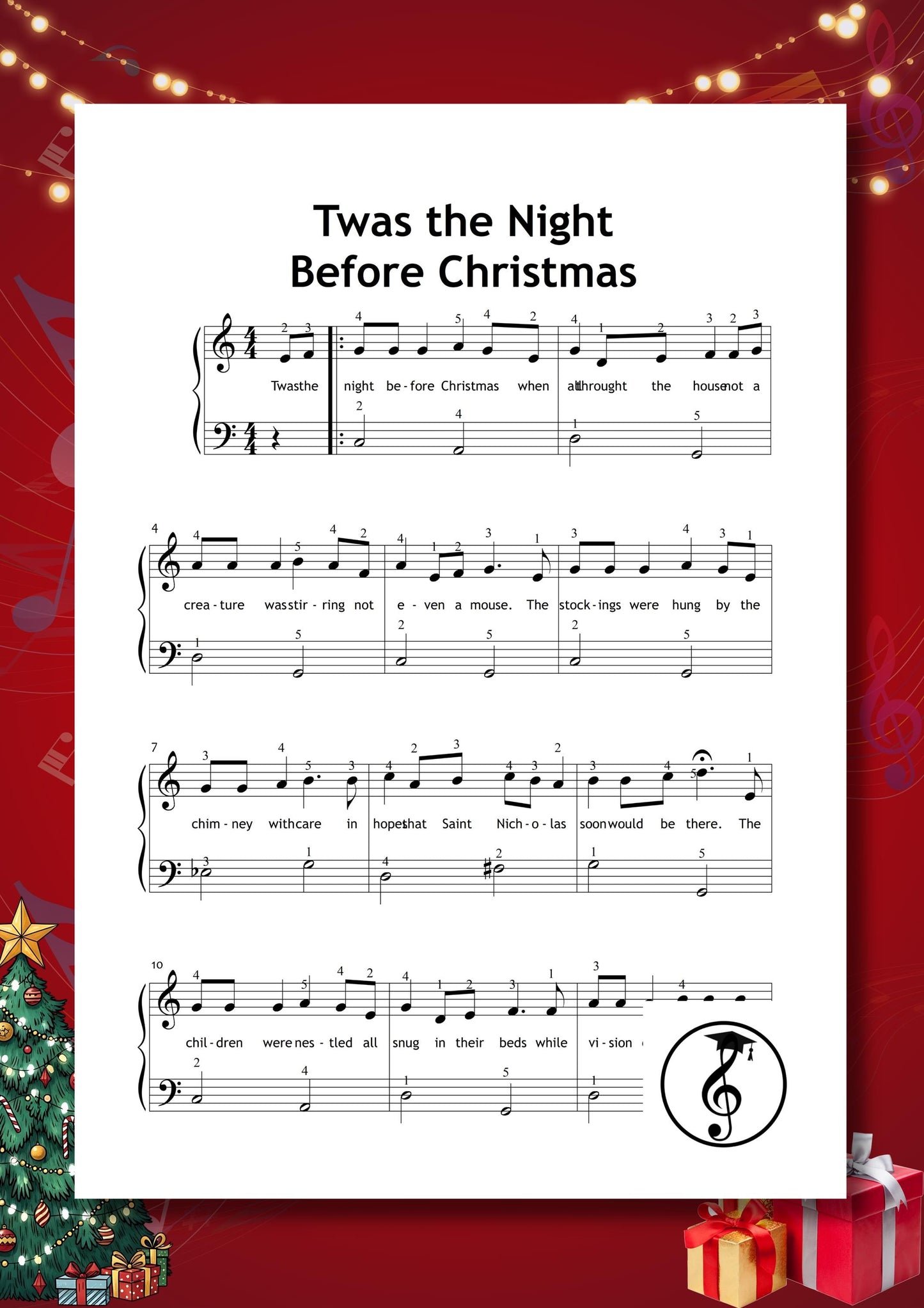Christmas Easy Piano Sheet Music – 30 beloved carols for beginners: Jingle Bells, Deck the Halls, Silent Night, Joy to the World, O Come All Ye Faithful, Hallelujah, White Christmas, O Holy Night, The First Noel, and Carol of the Bells. Perfect Christmas piano gift for children and music students.