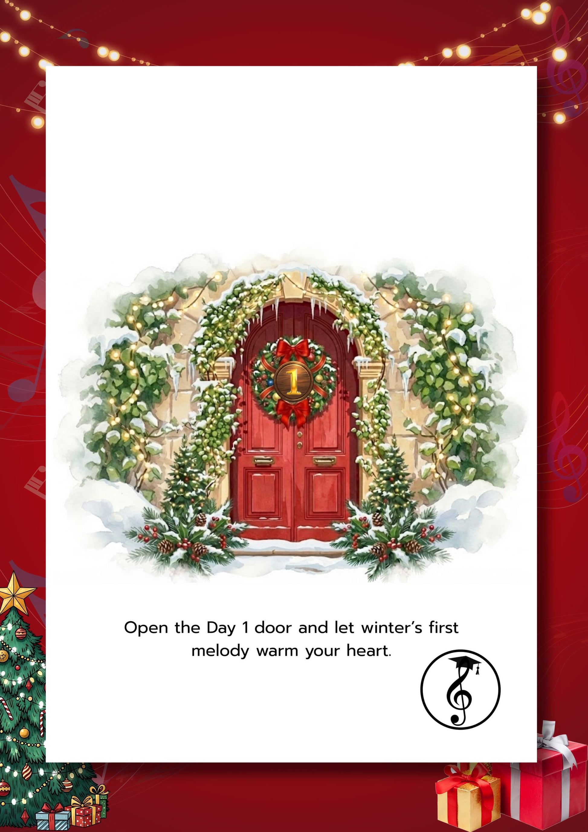 Advent Piano Calendar Christmas piano PDF displaying easy right-hand songs with color-coded notes, daily Advent stories, warm illustrations, and QR video access designed for joyful holiday piano learning.Angels We Have Heard on High, O Christmas Tree, Good King Wenceslas, Ding Dong Merrily on High, Deck the Halls, Jingle Bells, Joy to the World, Hark the Herald Angels Sing, Have Yourself a Merry Little Christmas, Santa Claus Is Coming to Town,