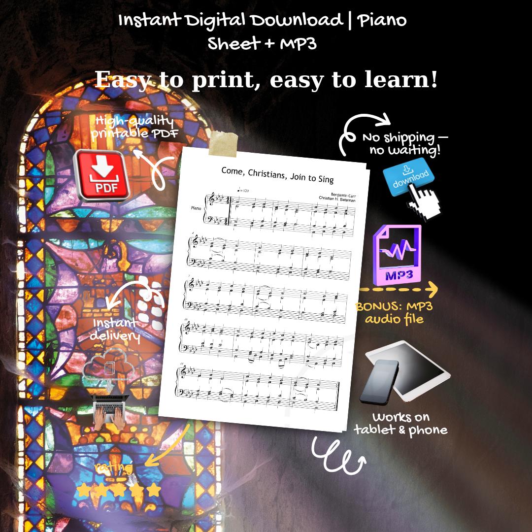 Come Christians Join to Sing - Christian Henry Bateman | SATB Worship Piano PDF, Note Name Version, Video Tutorial