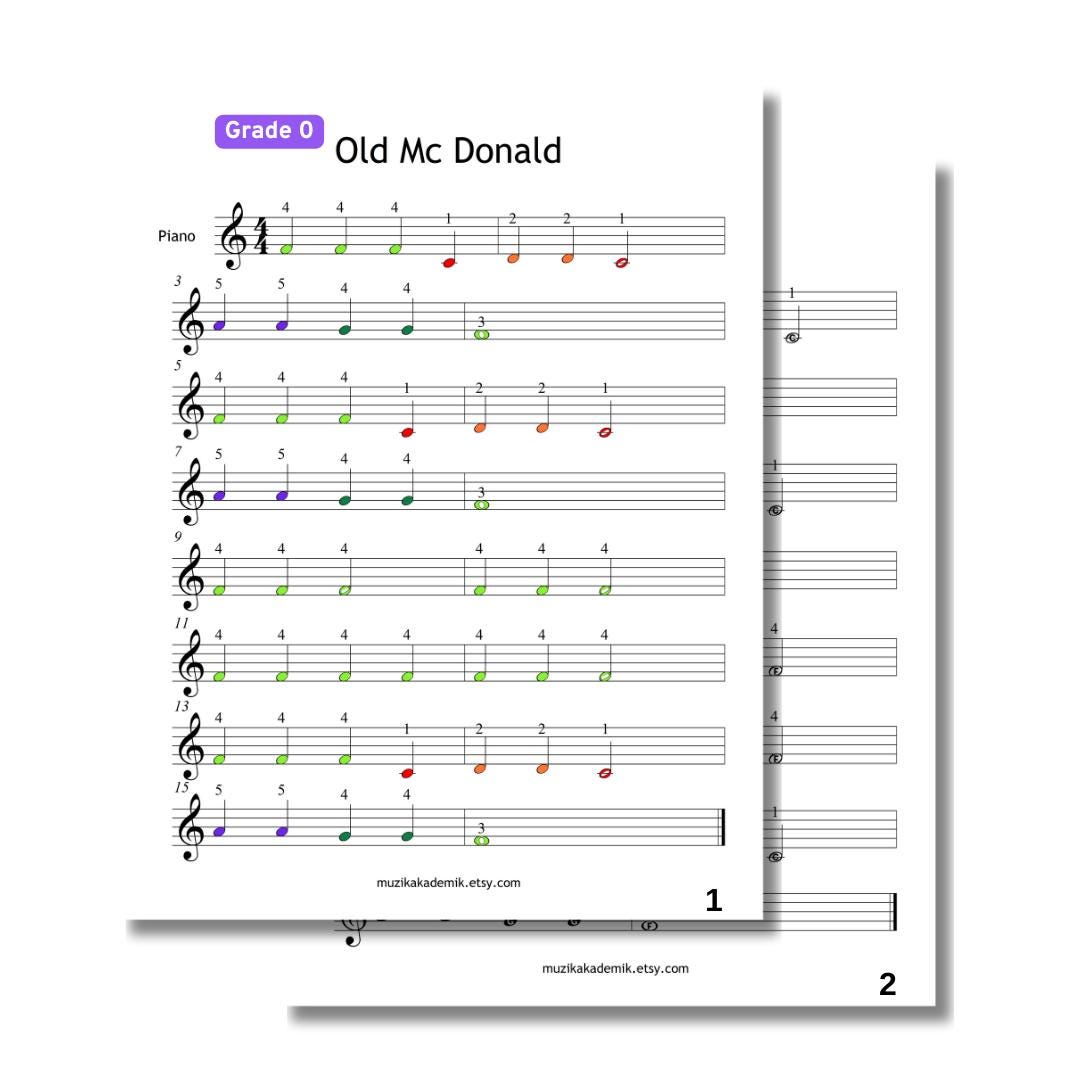 Old MacDonald Had a Farm - Grade 0 Simplified Very Easy Piano Sheet for Kids | Color Coded + Letter Notes + MP3 + Video | Beginner Music PDF