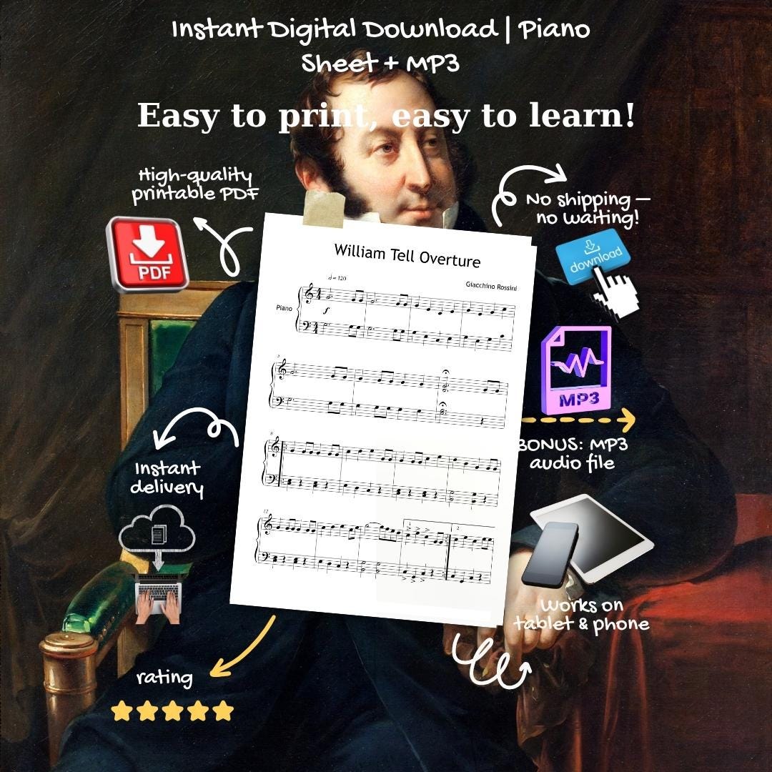 William Tell Piano Sheet – Simplified Classical Music Grade 3 PDF with Finger Number Notes