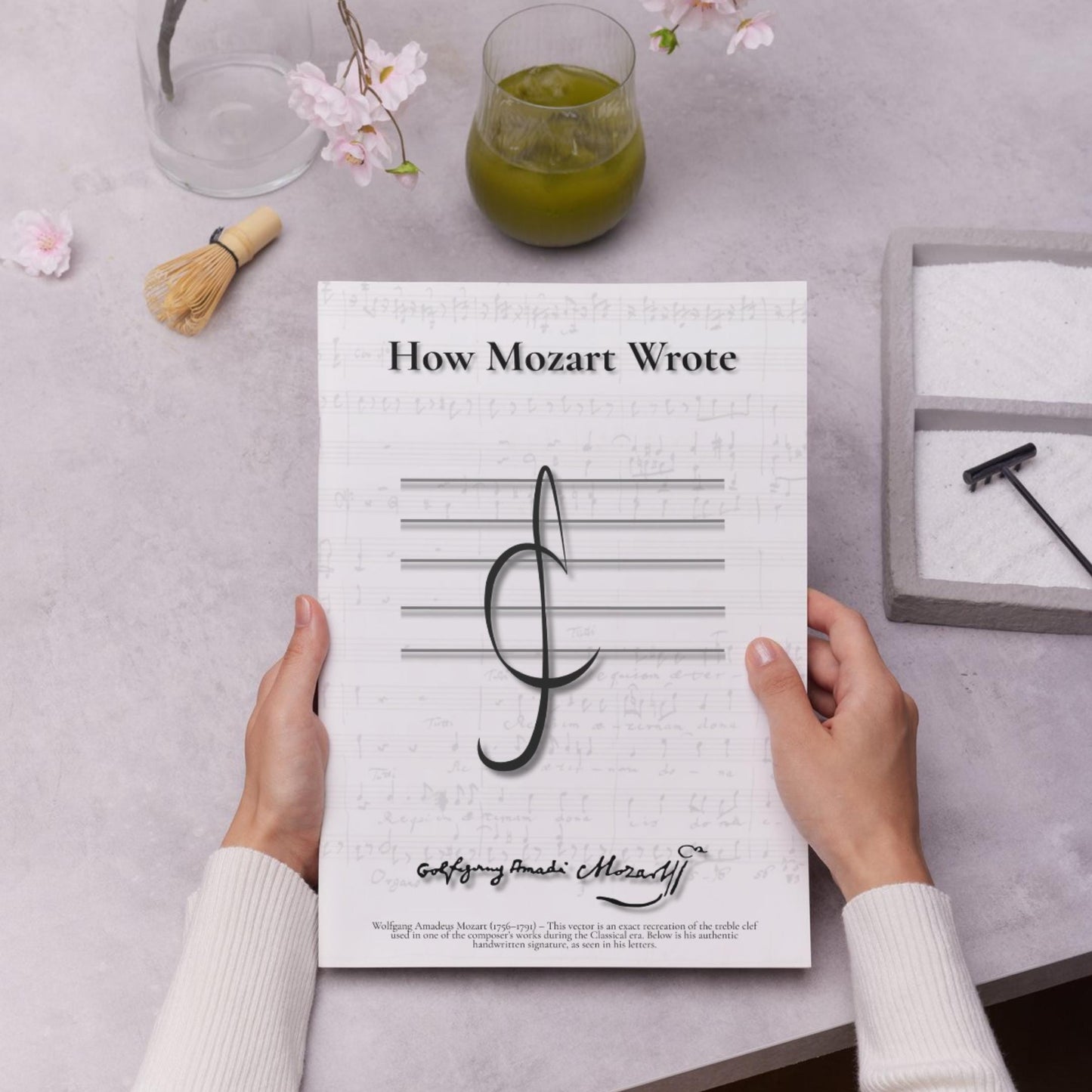 Vintage Music Manuscript Poster Set with artistic treble clef handwriting and real composer signatures. Features Vivaldi, Bach, Haydn, Mozart, Beethoven, Schubert, Brahms, Debussy, Stravinsky, and Shostakovich. Printable art collection for classical music fans.