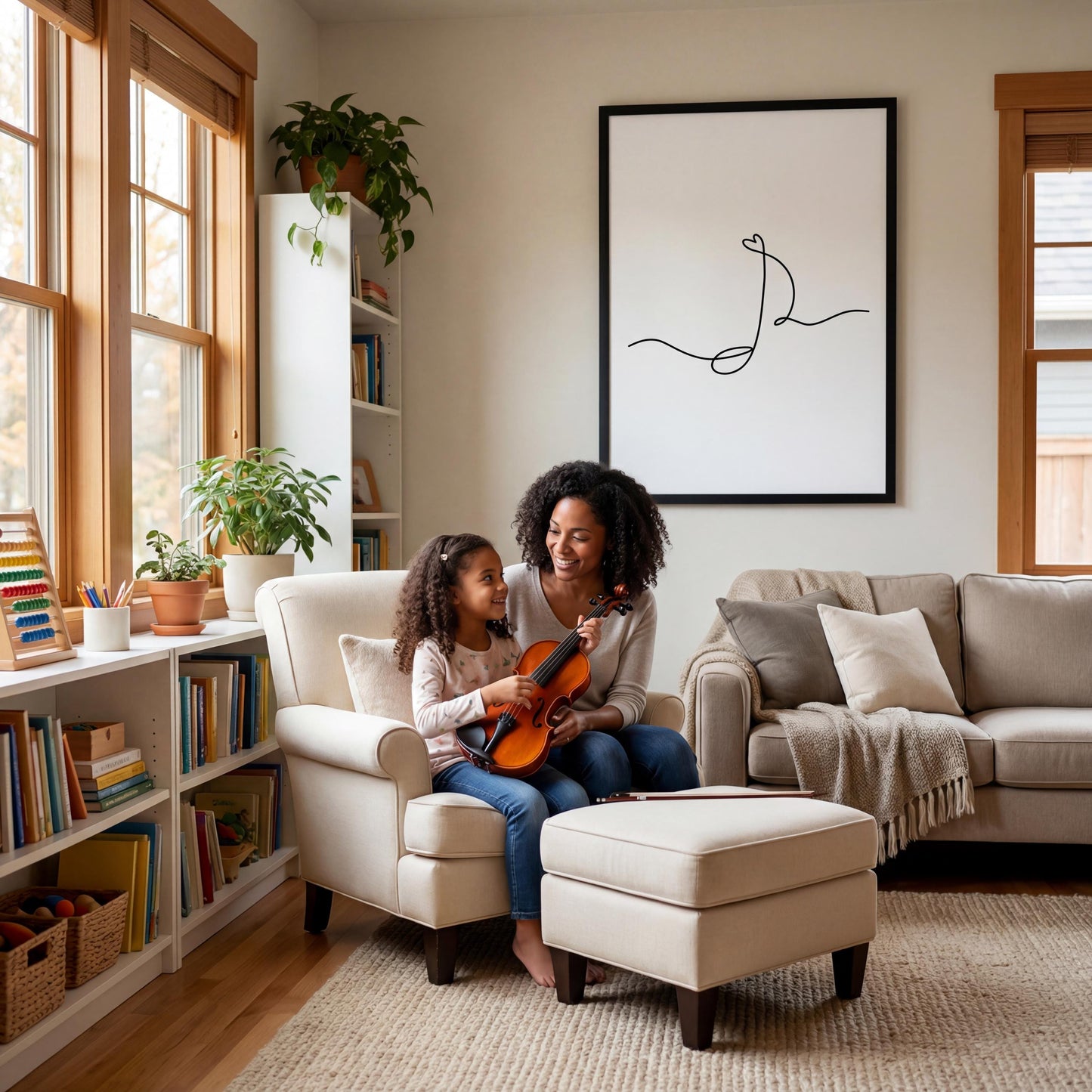 Music classroom wall art printable with simple black-line illustrations representing music symbols and creativity, suitable for children, students, and professional teaching studios.