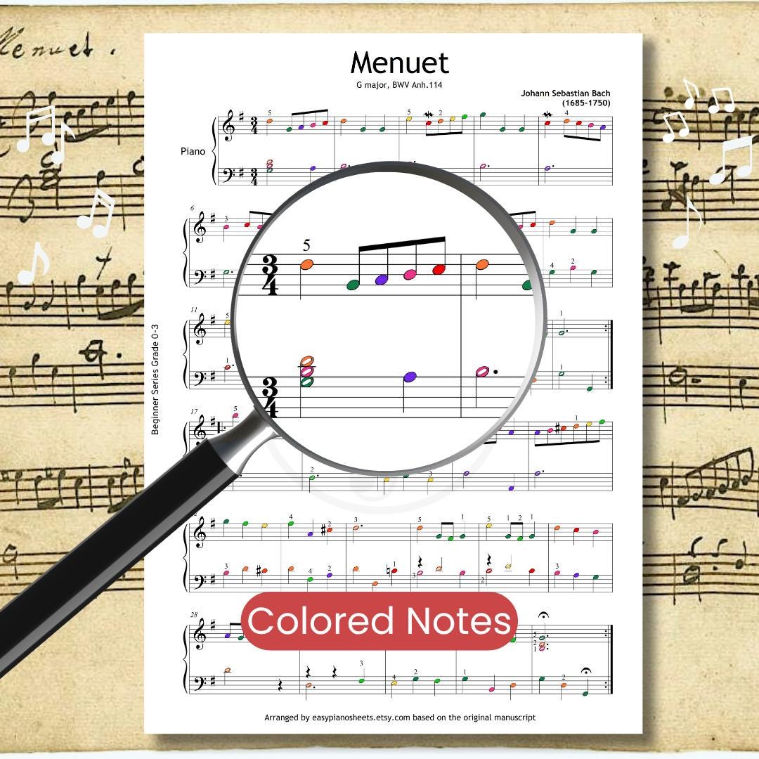 Bach Minuet in G Major - Grade 4 Piano Sheet PDF | Based on Original Manuscript
