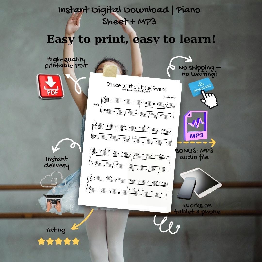 Dance of the Little Swans - Grade 2 Piano Sheet Music PDF | Simplified Classical Ballet