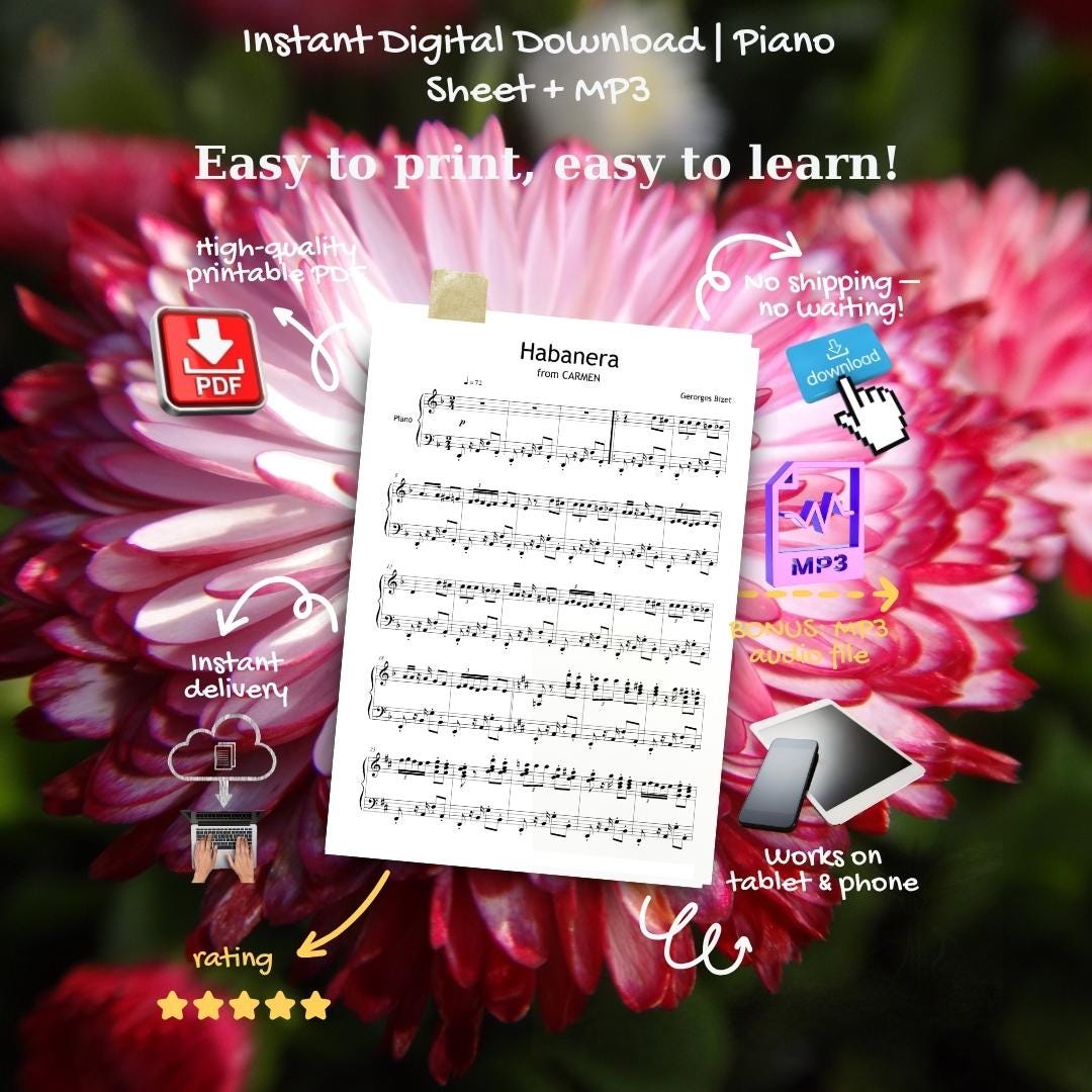 Habanera Piano Sheet Music - Grade 6 Simplified Score | Bizet Opera Solo with Finger Numbers & Video Tutorial