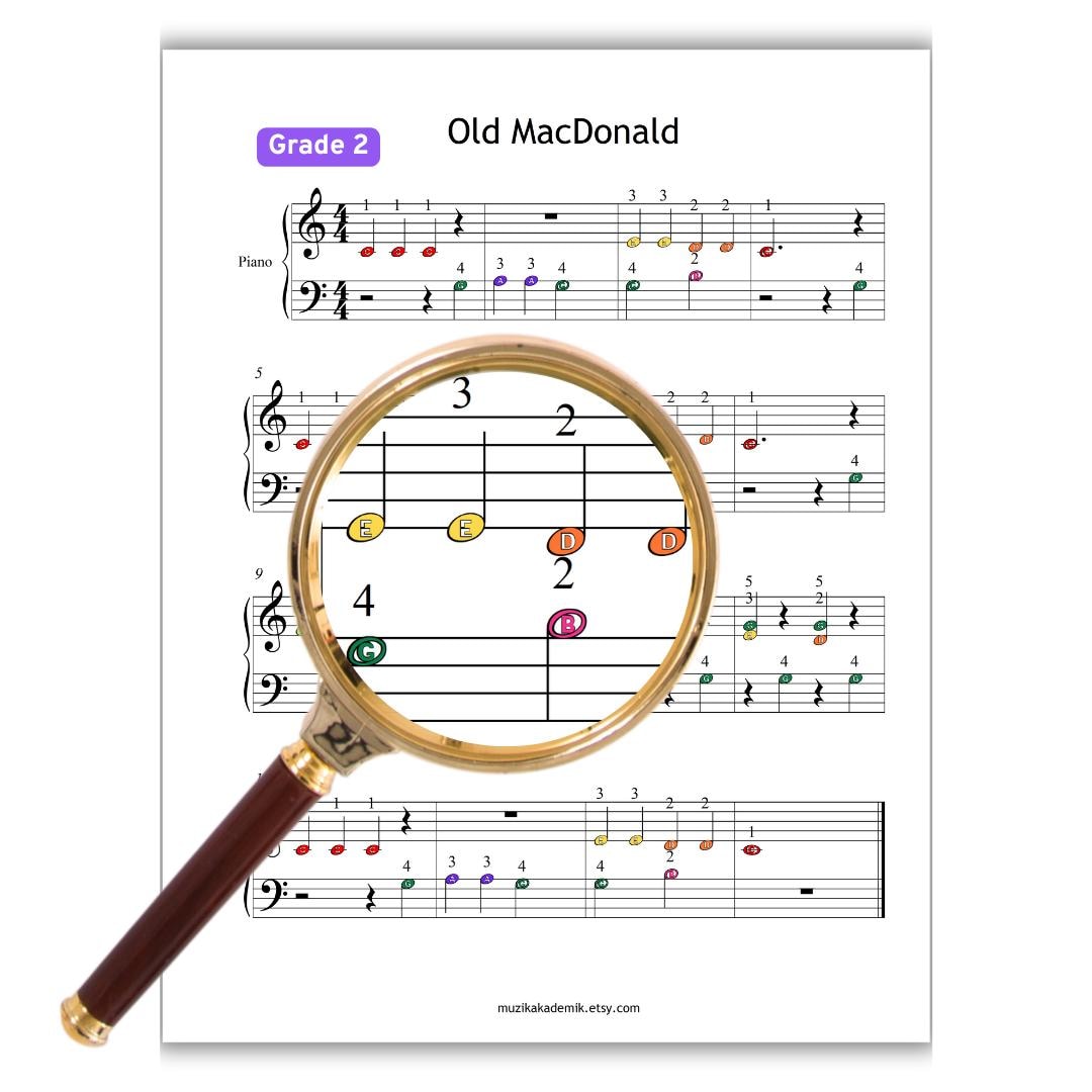 Old MacDonald Had a Farm - Grade 2 Easy Piano Sheet for Beginners | Letter Notes + Finger Numbers + MP3 + Video - Nursery Rhymes McDonald