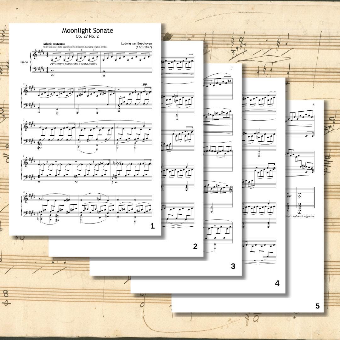 Moonlight Sonata (Full Version) - Op. 27 No. 2 - Ludwig van Beethoven - Solo Piano Sheet Music - Original Manuscript Reference PDF Download