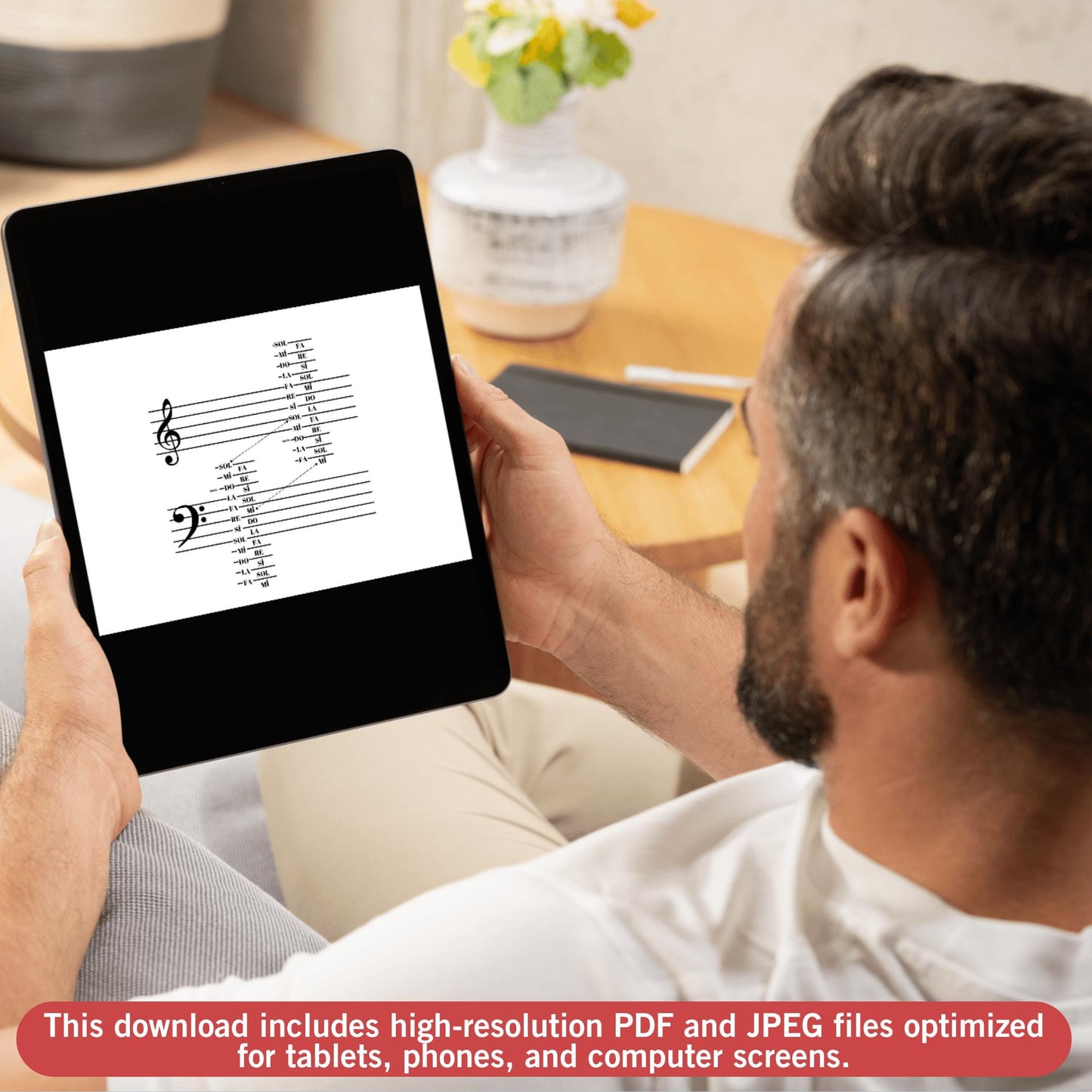 Music Staff Notes Poster - Printable Music Theory Guide with Treble & Bass Clef Charts